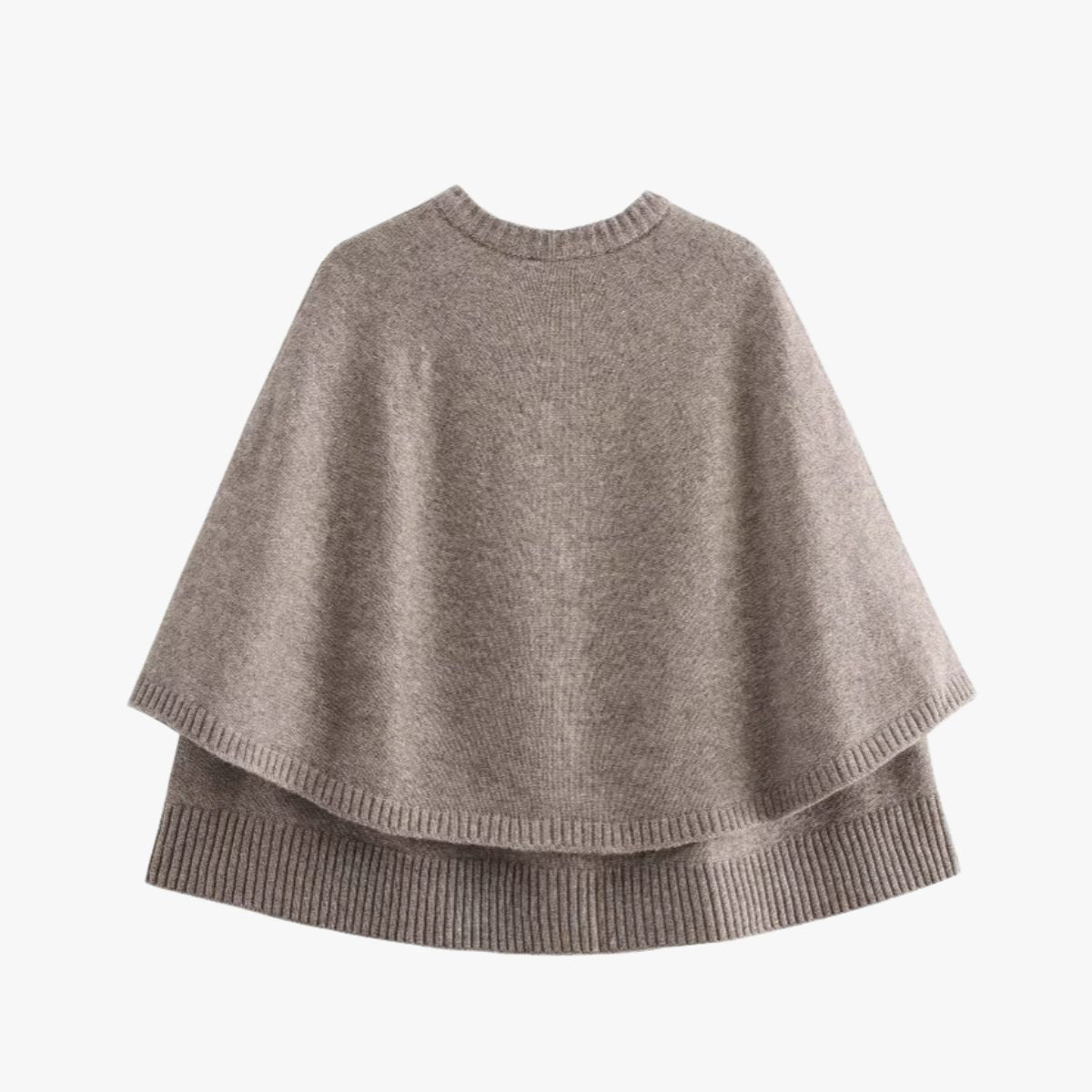 Soft Knit Poncho Cardigan with Button Front and Ribbed Trim