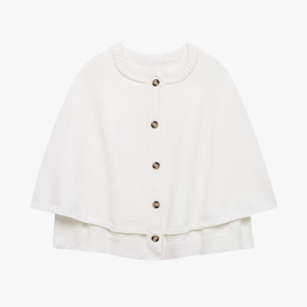 Soft Knit Poncho Cardigan with Button Front and Ribbed Trim