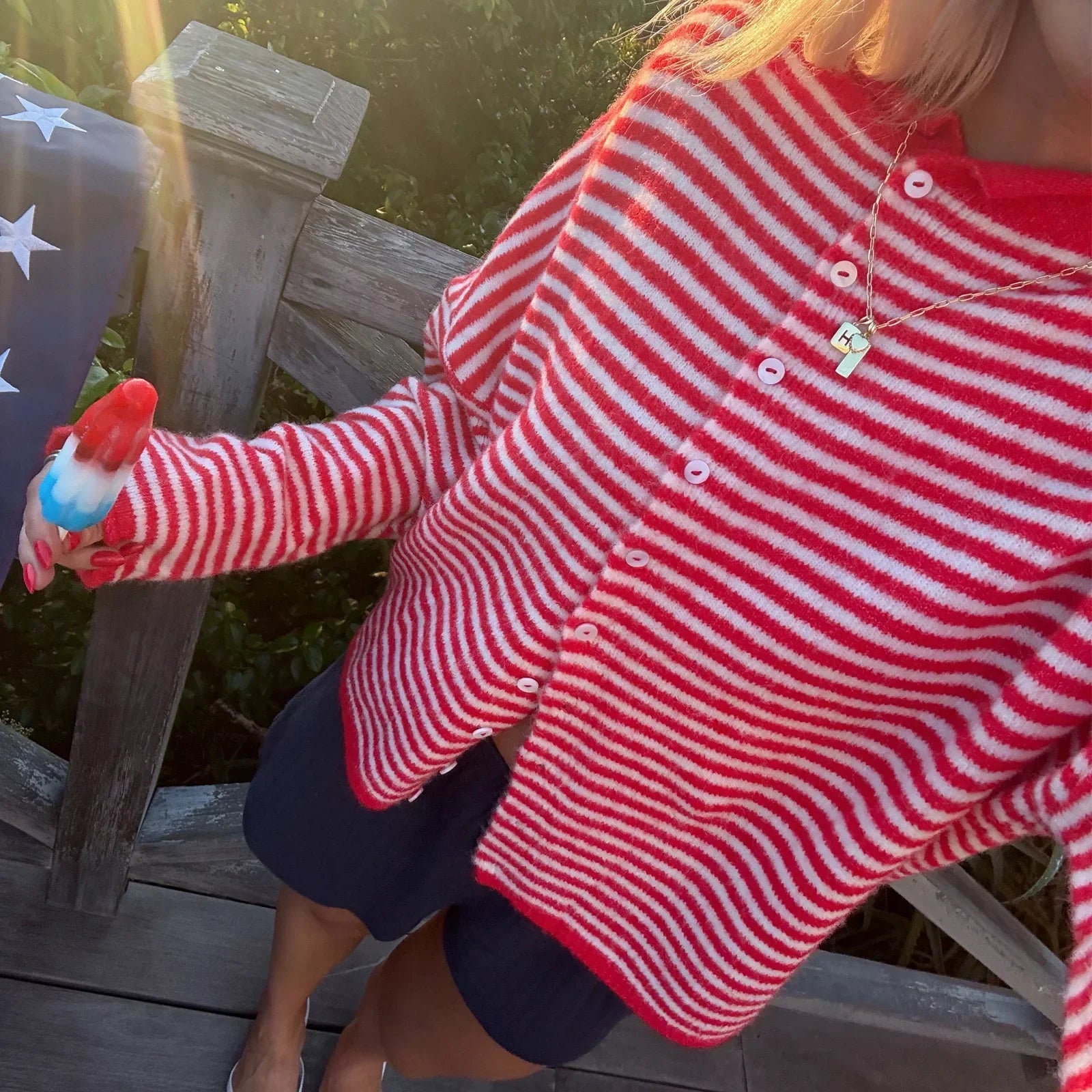 Soft Striped Cardigan with Collar and Button Front