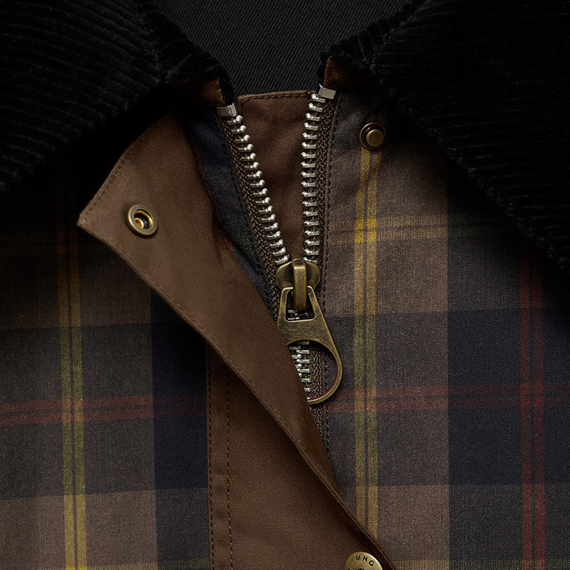 Warm Checked Jacket for Women with Soft Faux Fur Collar