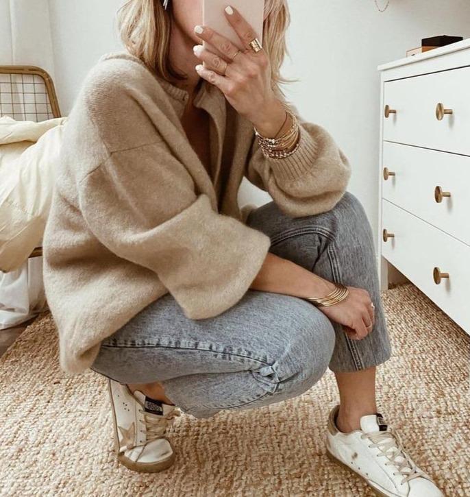 Taupe Oversized Fluffy Knit Cardigan with Button Front
