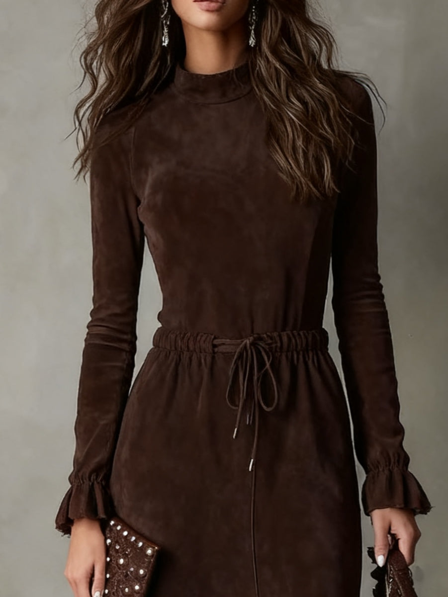 Samantha | Elegant Suede Drawstring Midi Dress