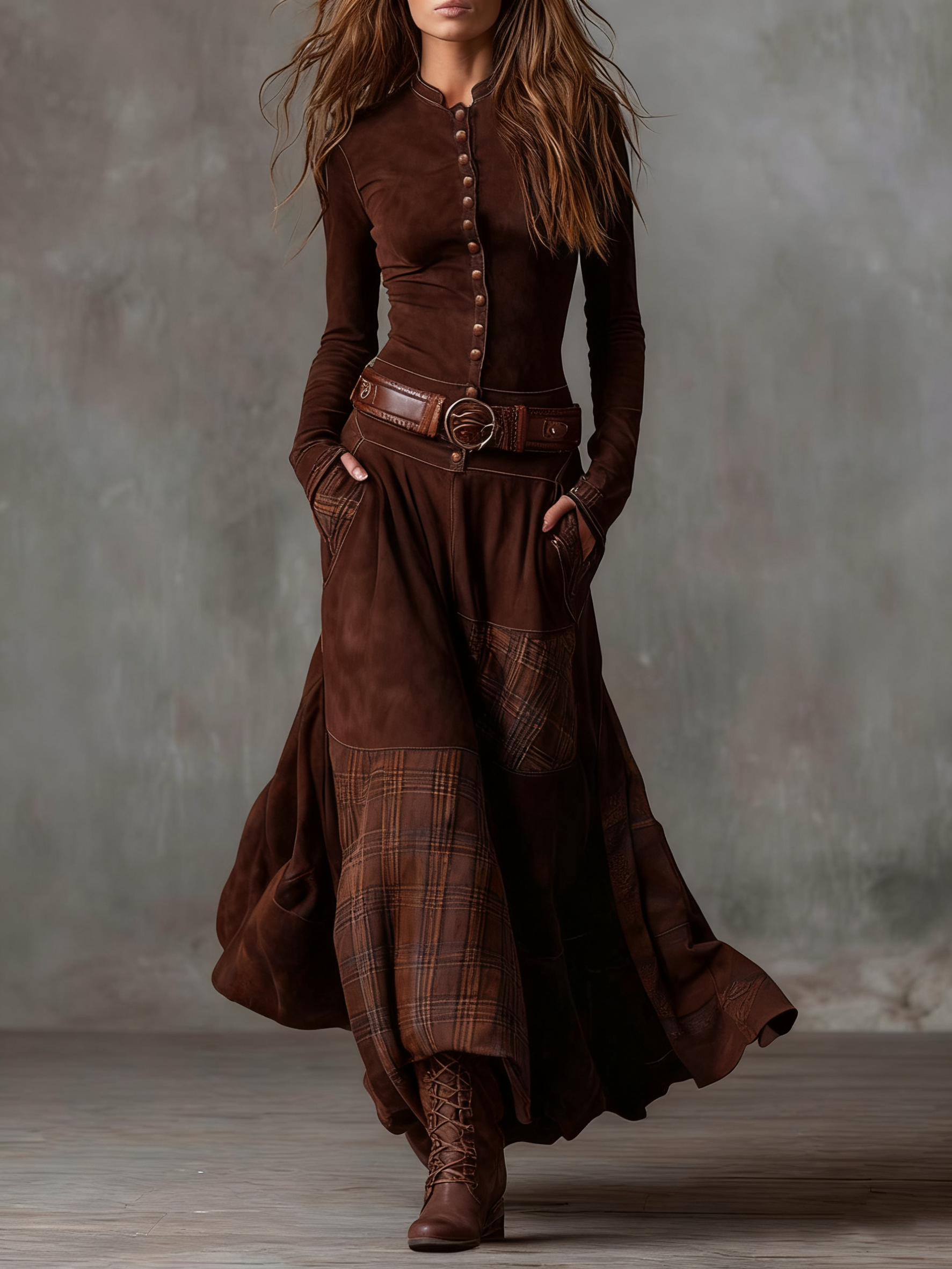 Lunori™ | Michelle Suede Maxi Dress