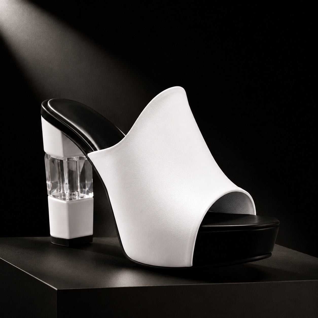 Christal - Leather Peep Toe Platform Mules