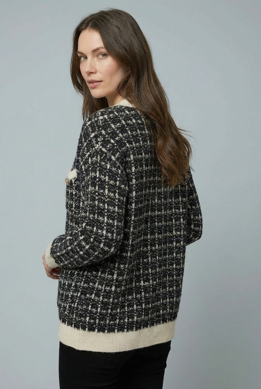 Women's Elegant Tweed-Style Knit Cardigan