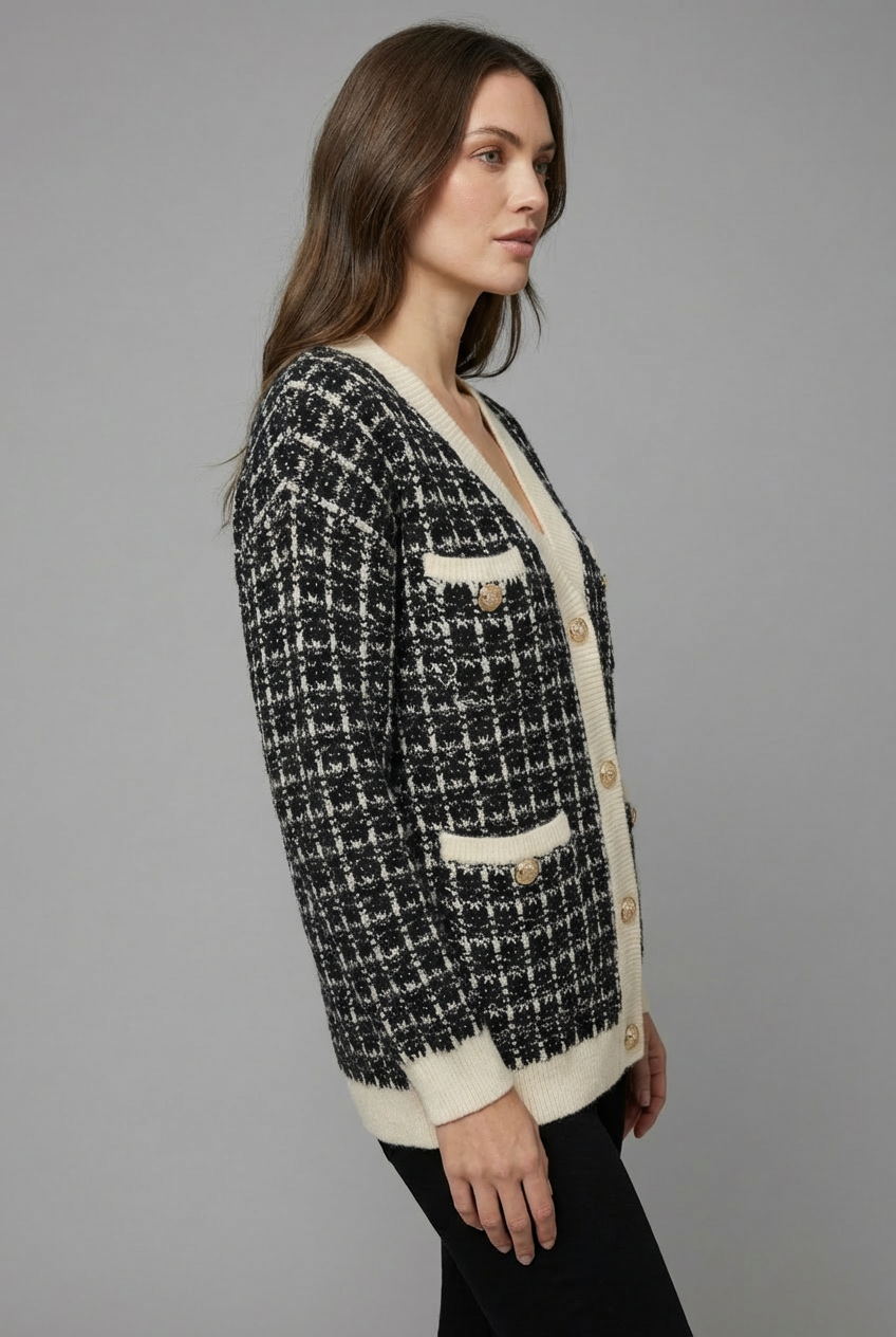 Women's Elegant Tweed-Style Knit Cardigan
