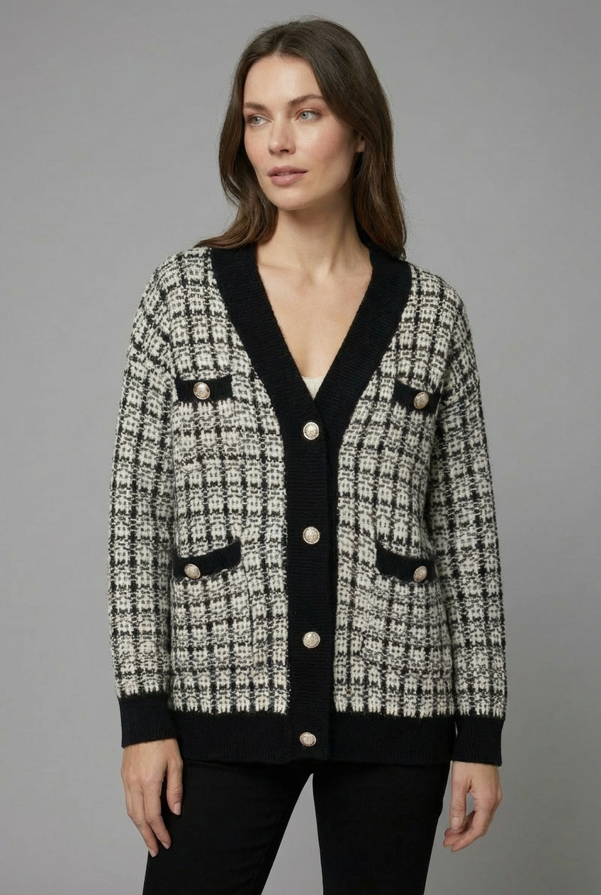 Women's Elegant Tweed-Style Knit Cardigan