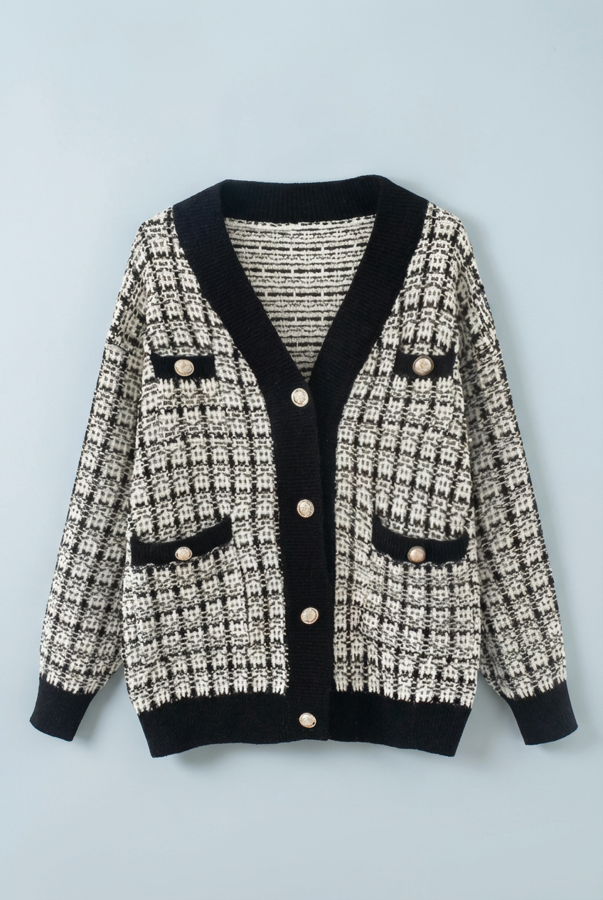 Women's Elegant Tweed-Style Knit Cardigan