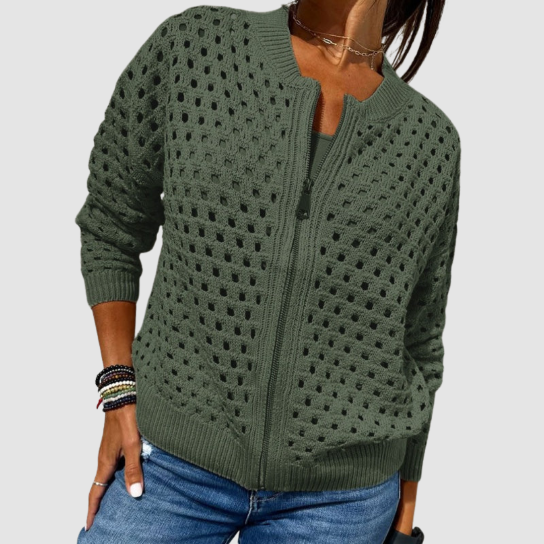 Women's Elegant Zipper Cardigan - Chic Layering Outerwear