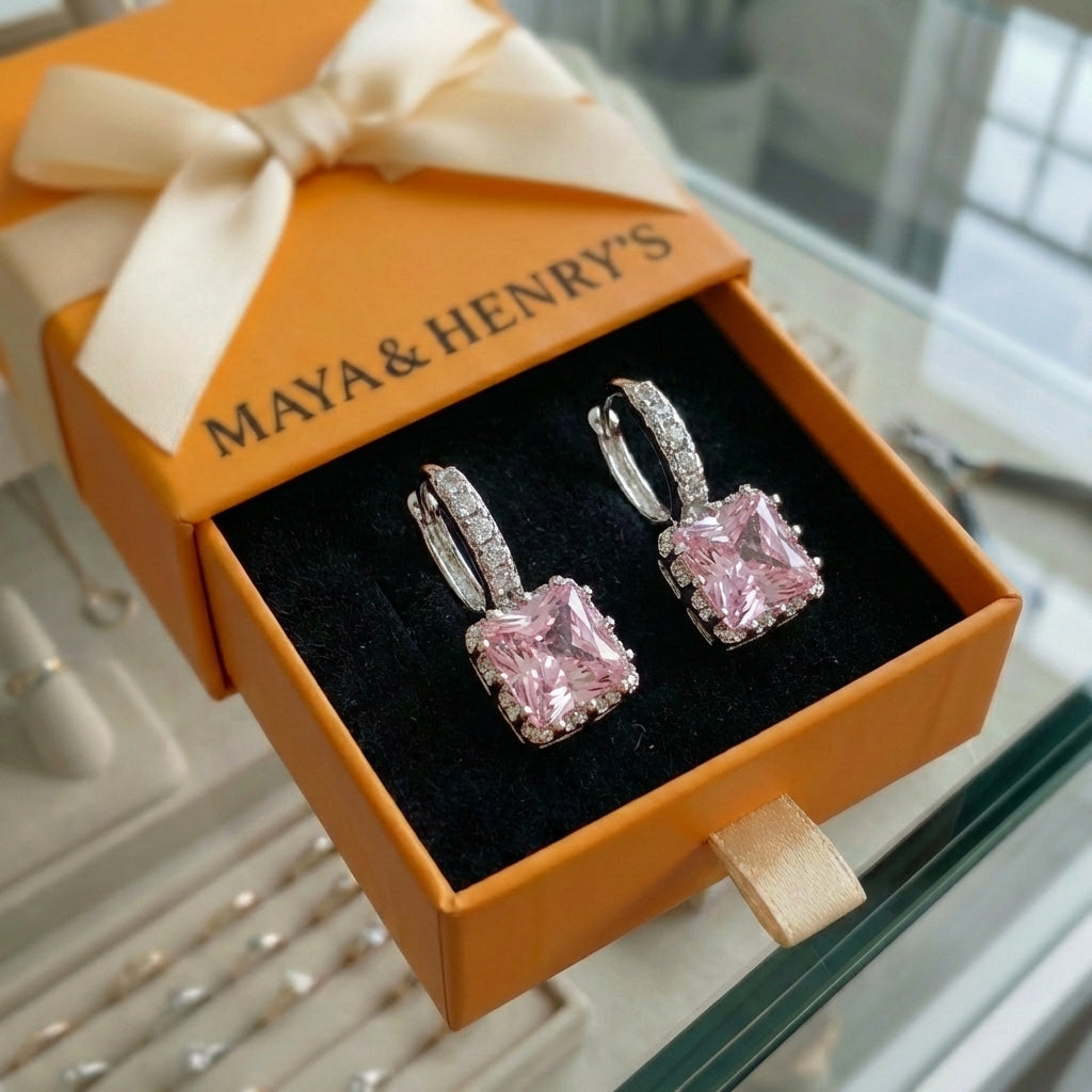 Pink Radiance Huggie Earrings | White Gold