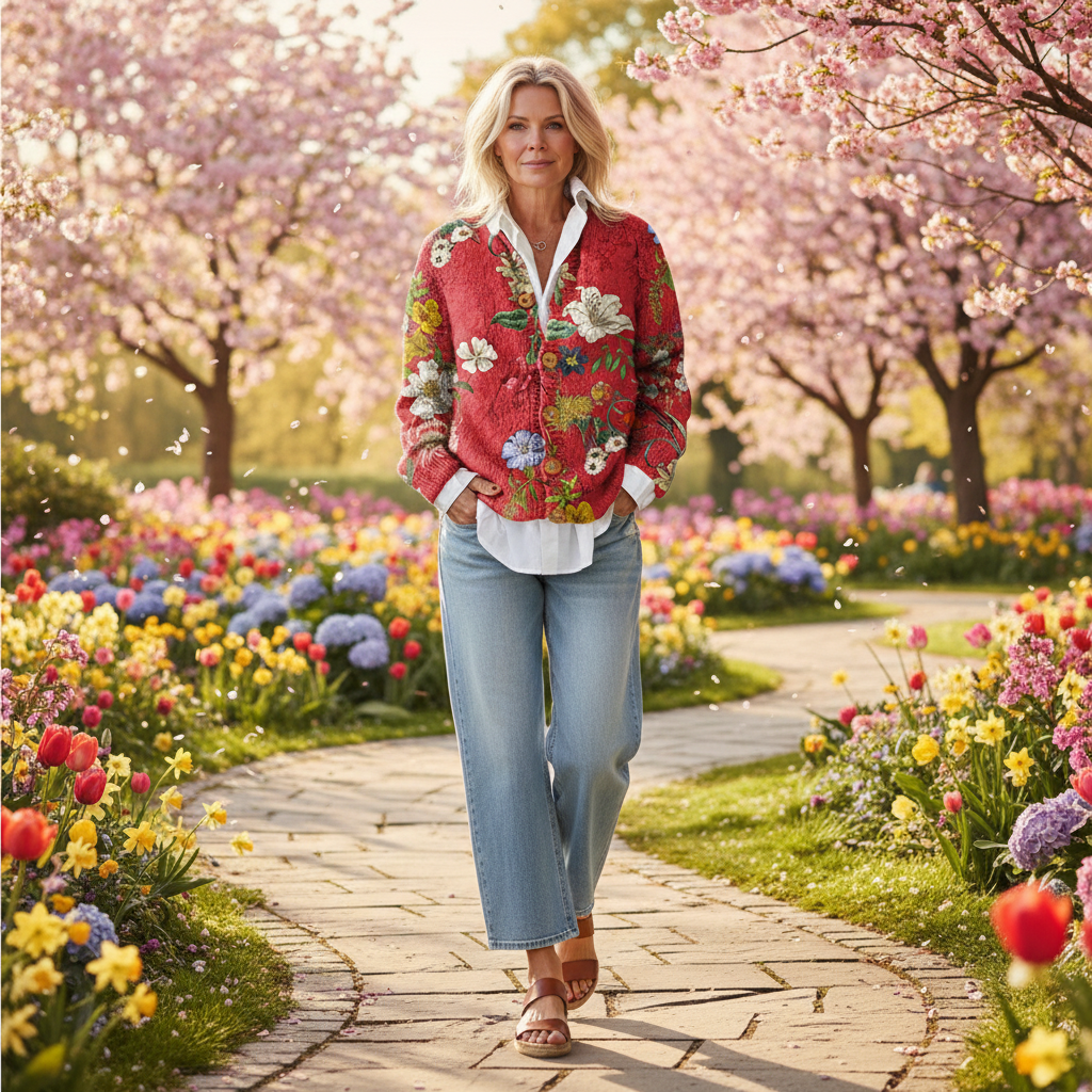 Women's Vintage Floral Art Print | Buttoned Cardigan Sweater