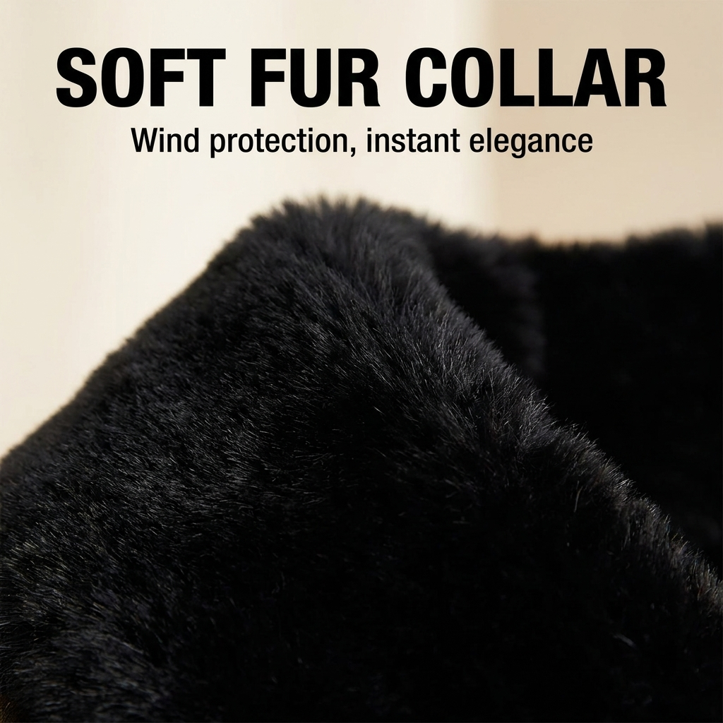 Warm Checked Jacket for Women with Soft Faux Fur Collar