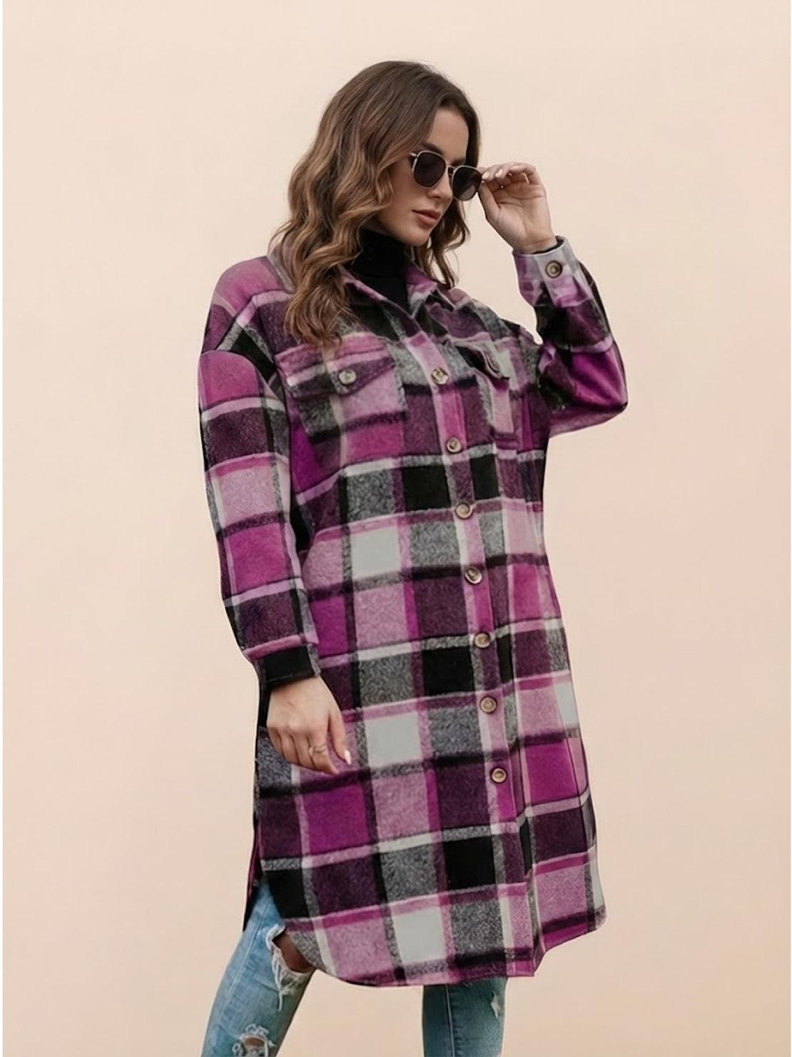 Oversized Long Plaid Shirt Jacket