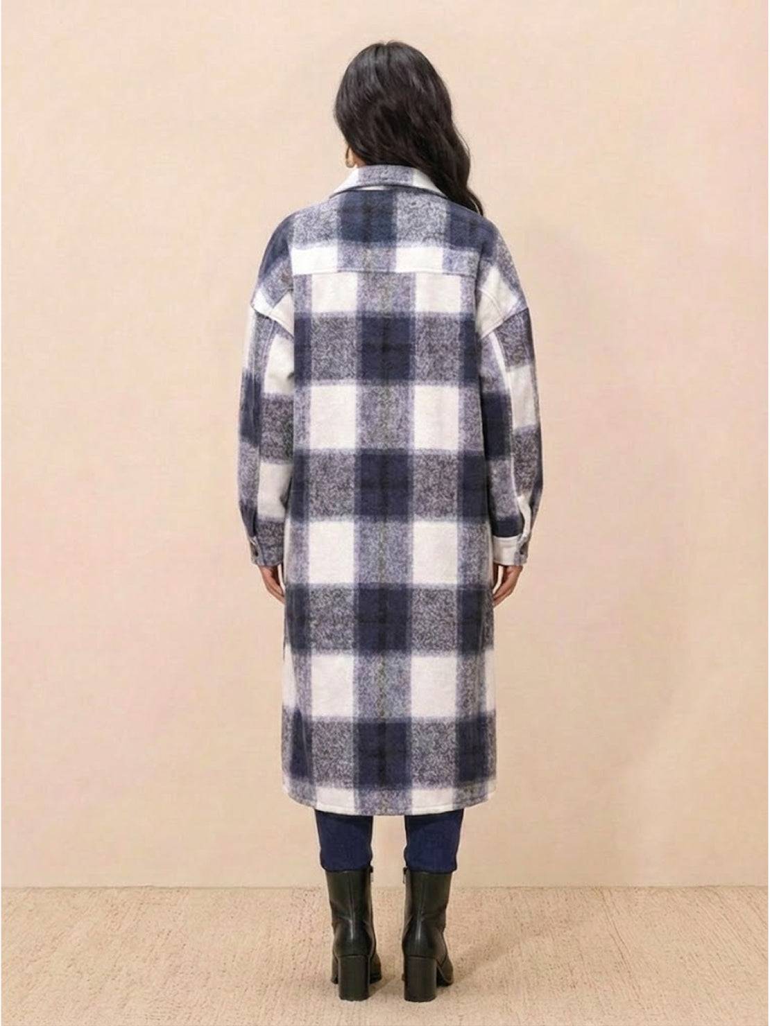 Oversized Long Plaid Shirt Jacket
