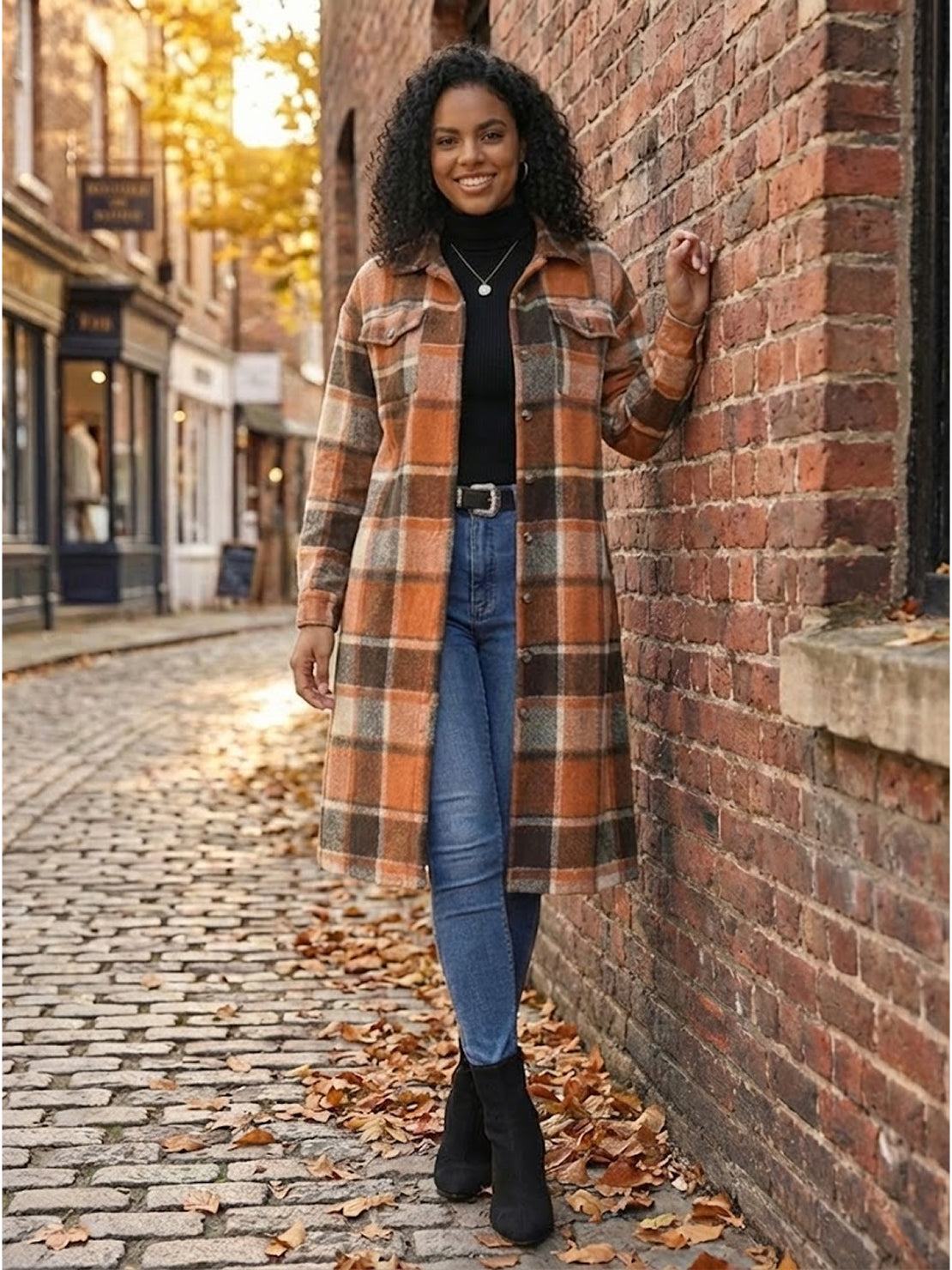 Oversized Long Plaid Shirt Jacket