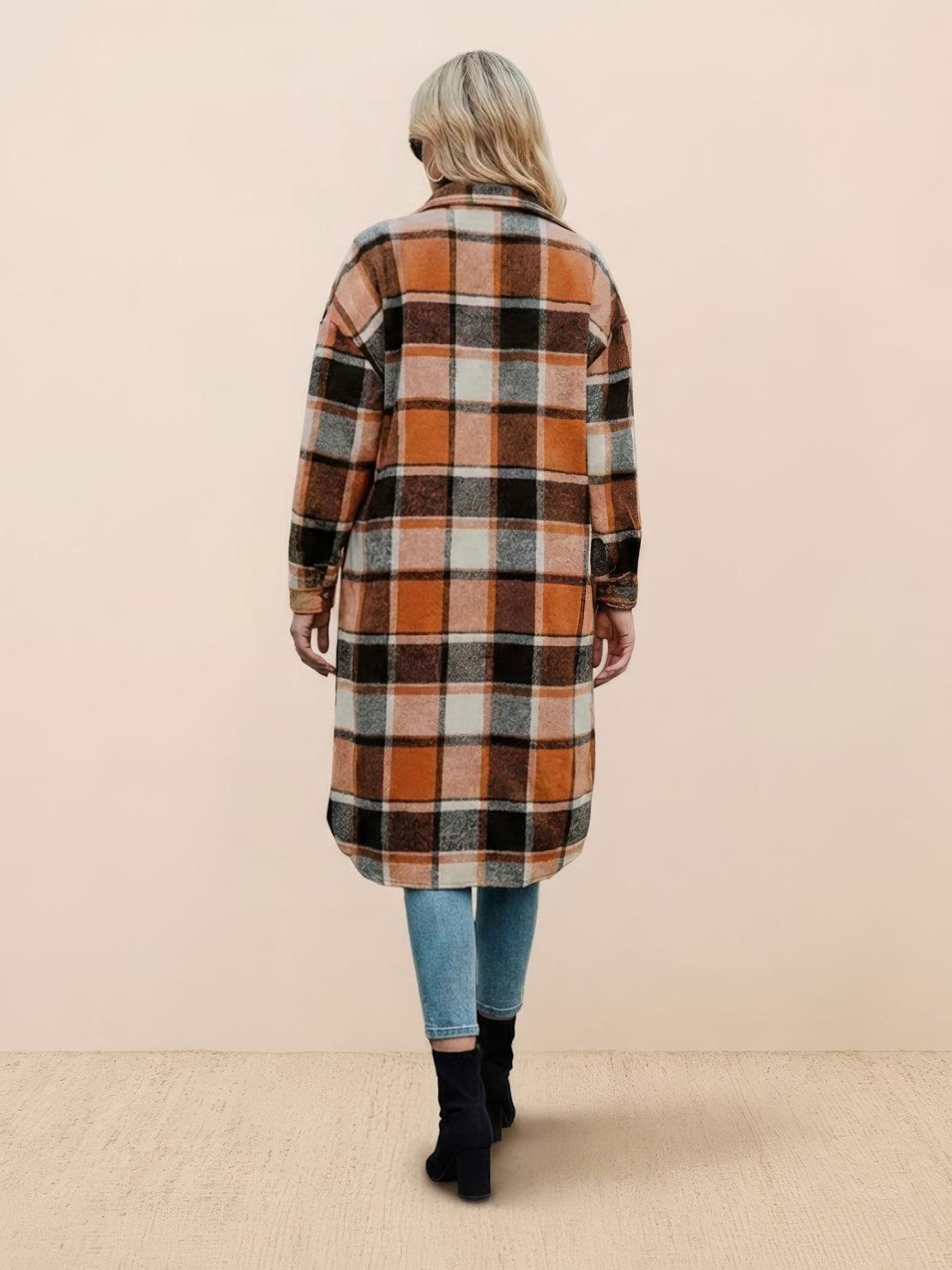 Oversized Long Plaid Shirt Jacket