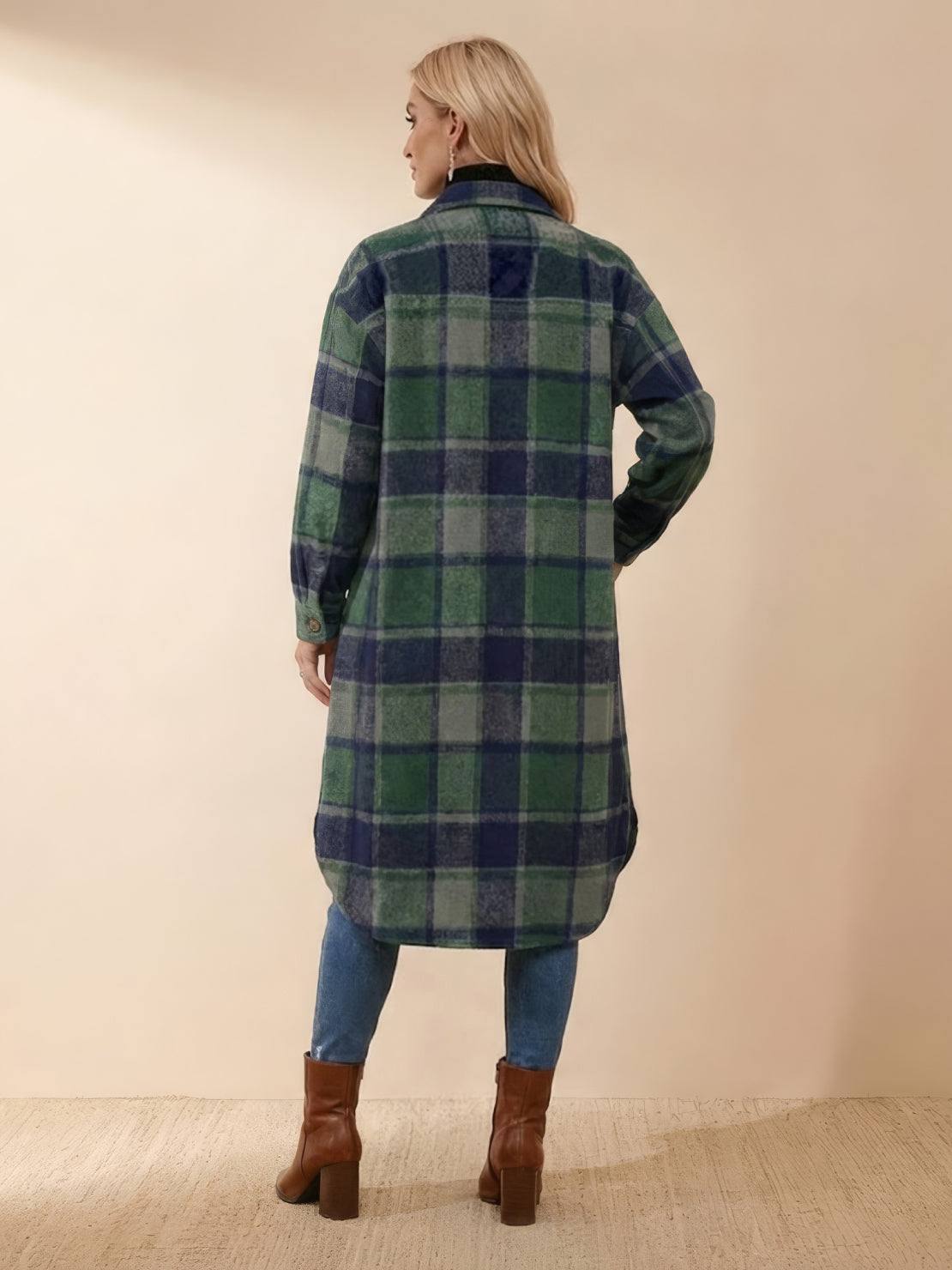 Oversized Long Plaid Shirt Jacket