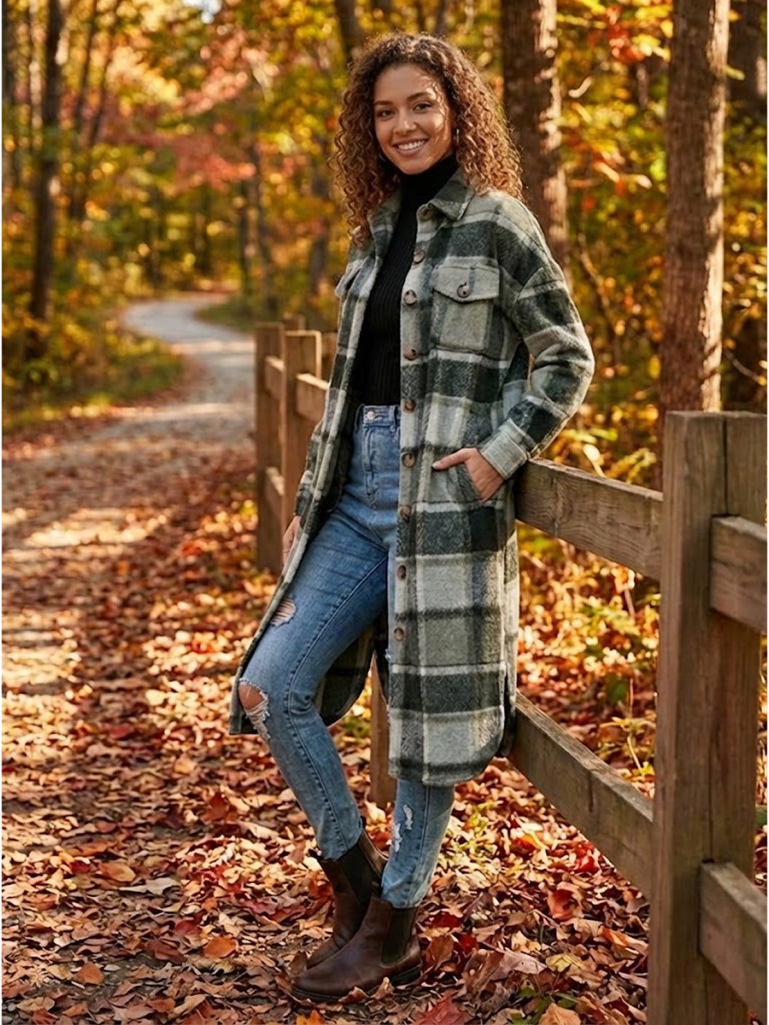 Oversized Long Plaid Shirt Jacket