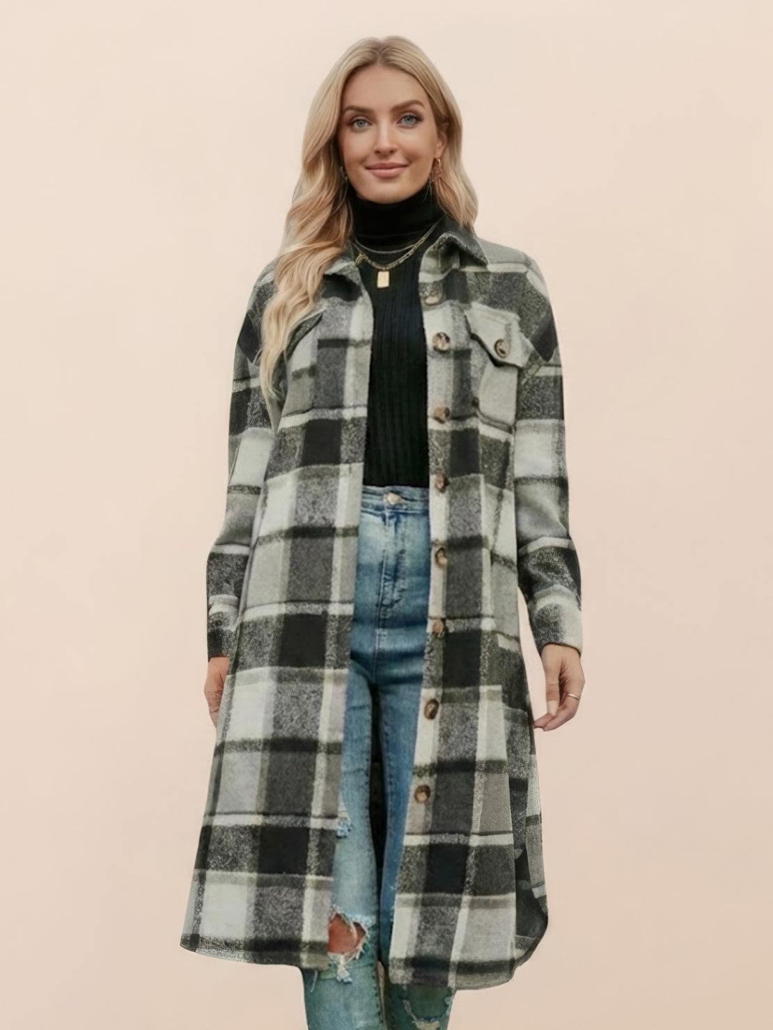 Oversized Long Plaid Shirt Jacket