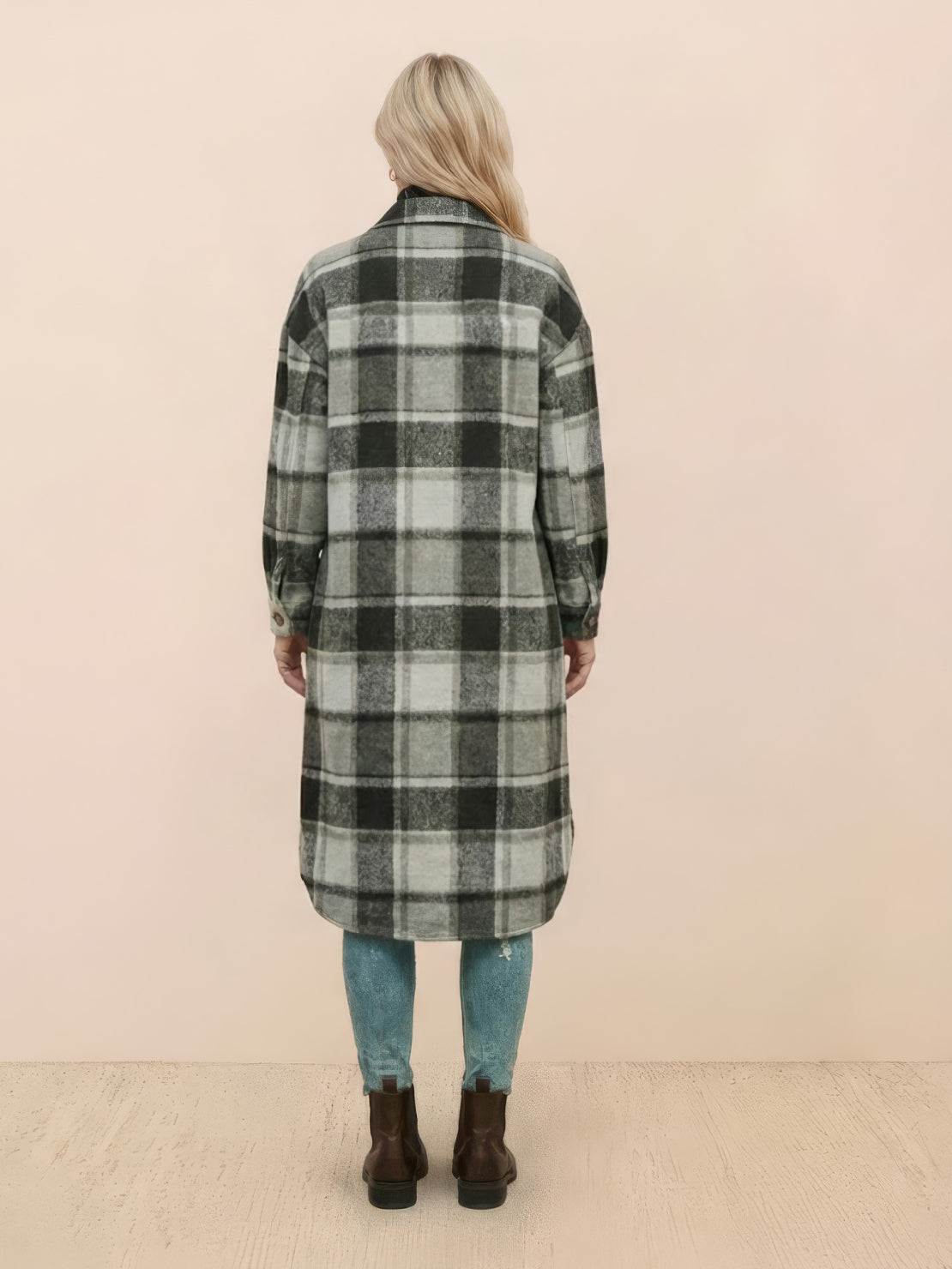 Oversized Long Plaid Shirt Jacket