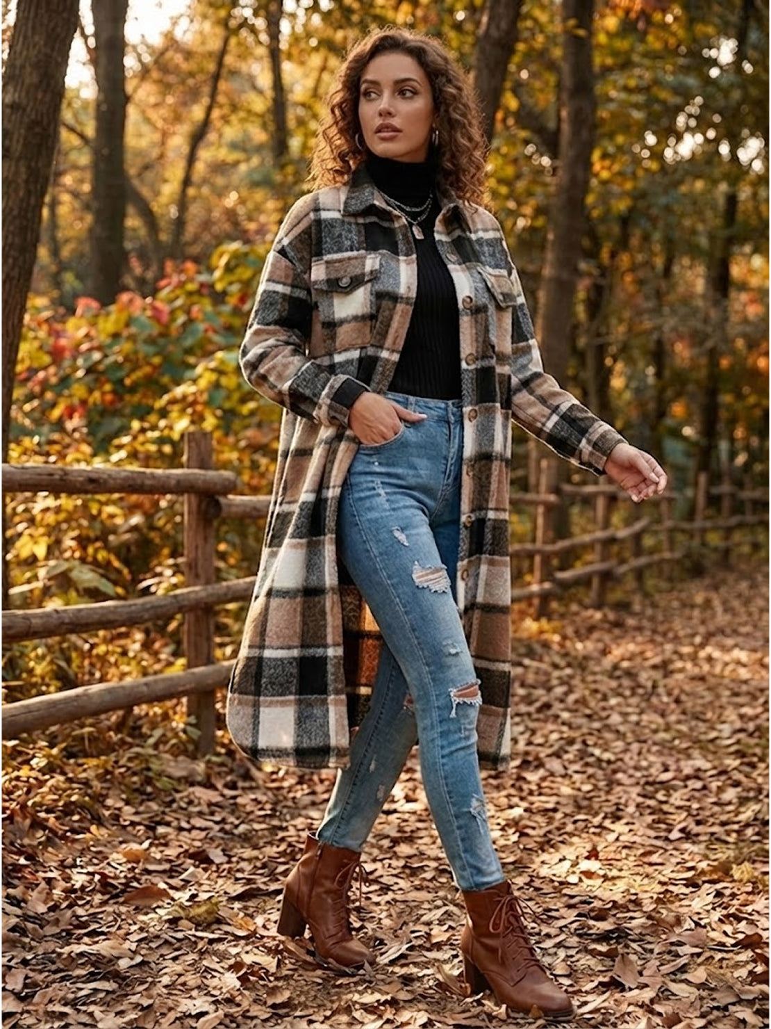 Oversized Long Plaid Shirt Jacket
