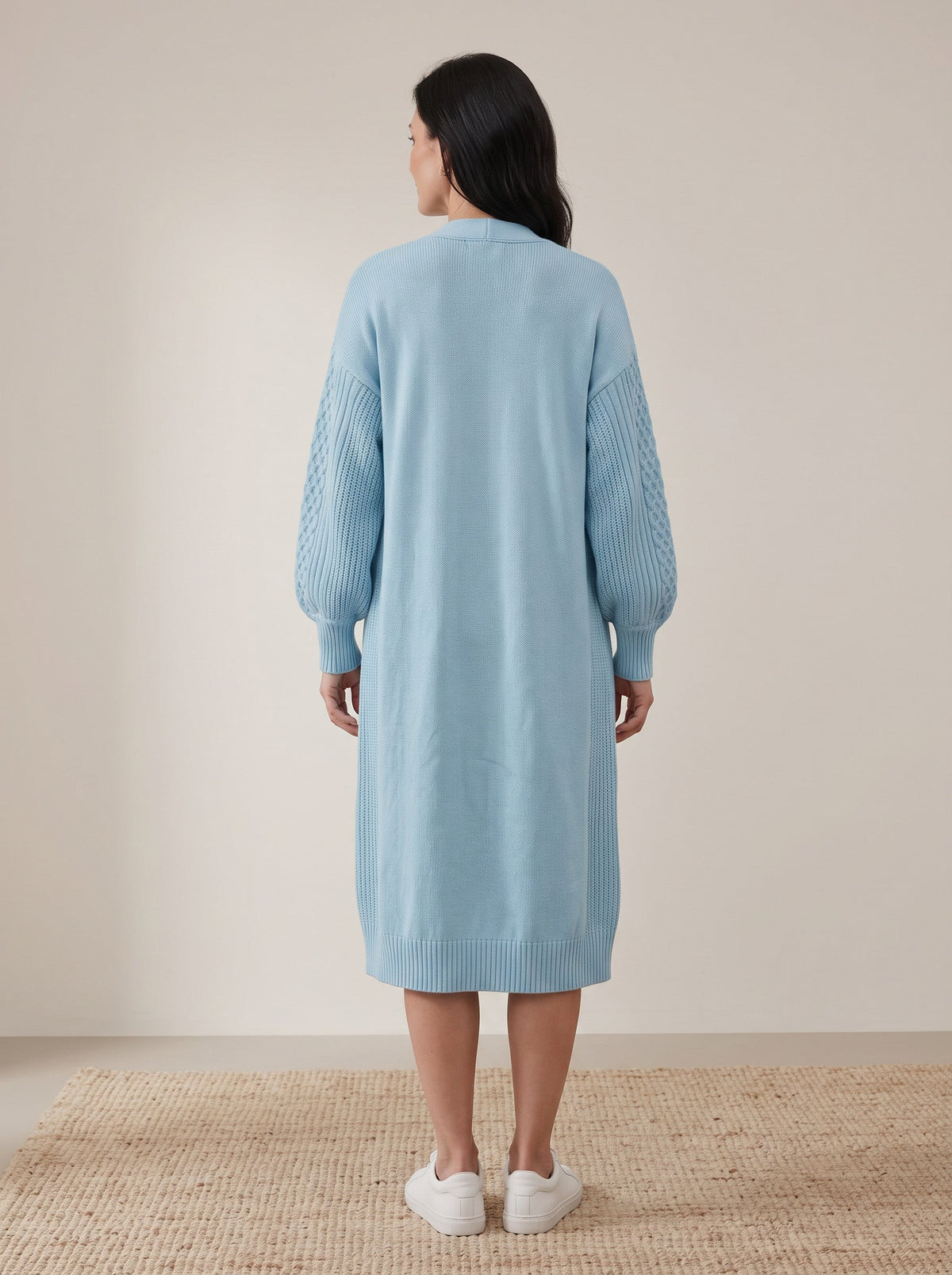 Lantern Sleeve Longline Knit Cardigan