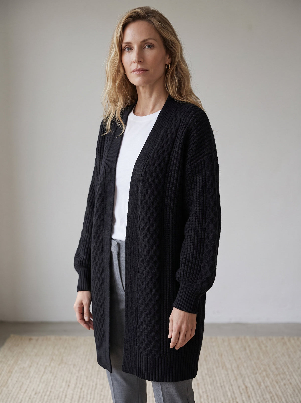 Lantern Sleeve Longline Knit Cardigan