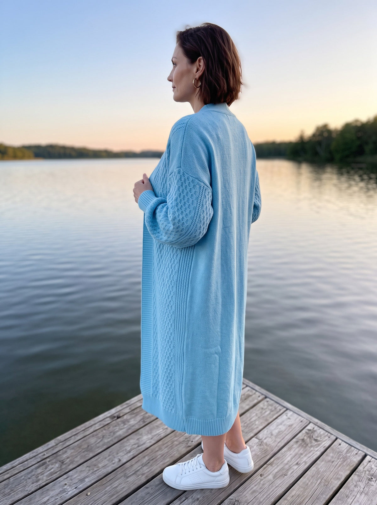 Lantern Sleeve Longline Knit Cardigan