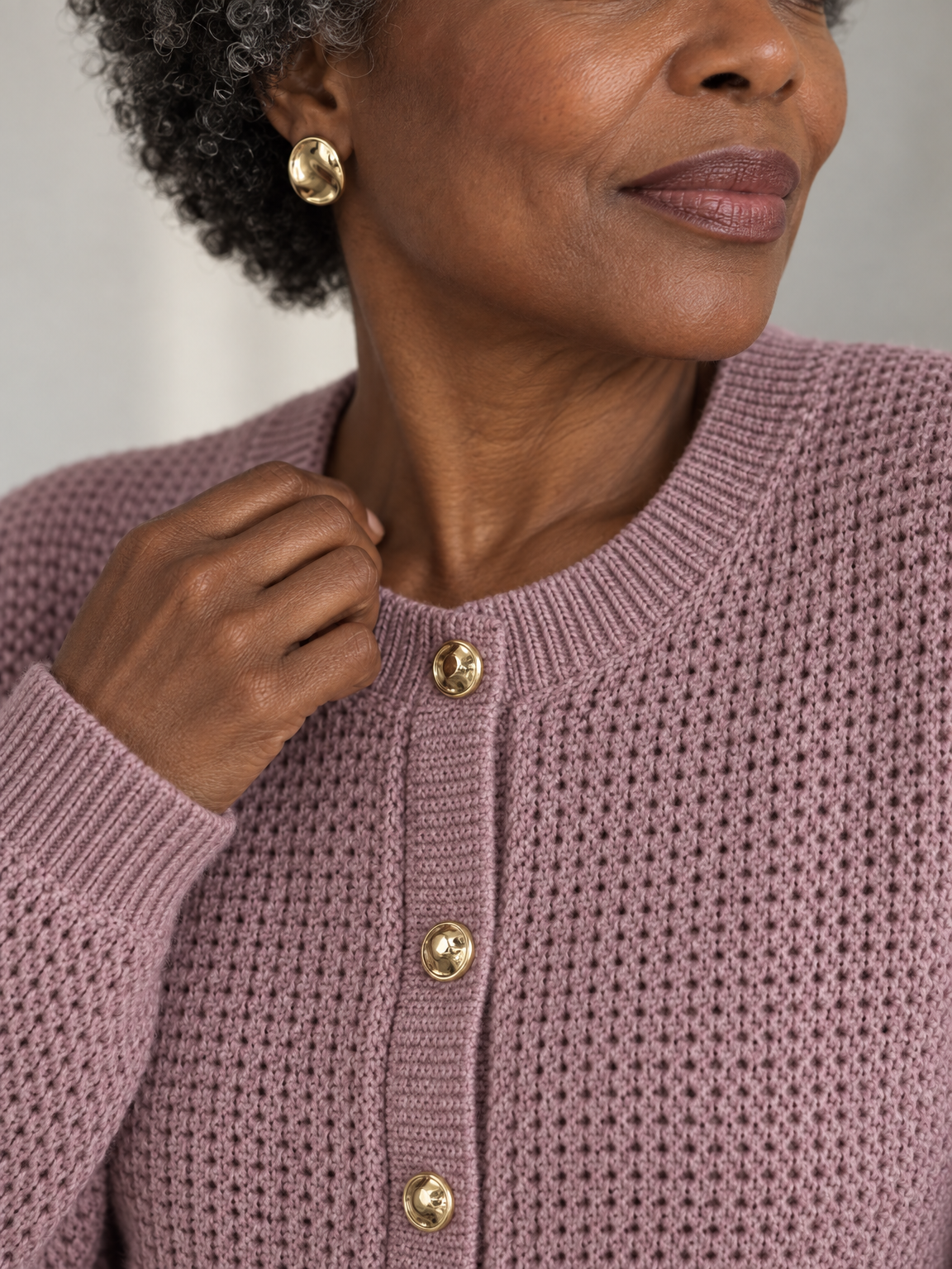 Gold Button Cropped Knit Cardigan