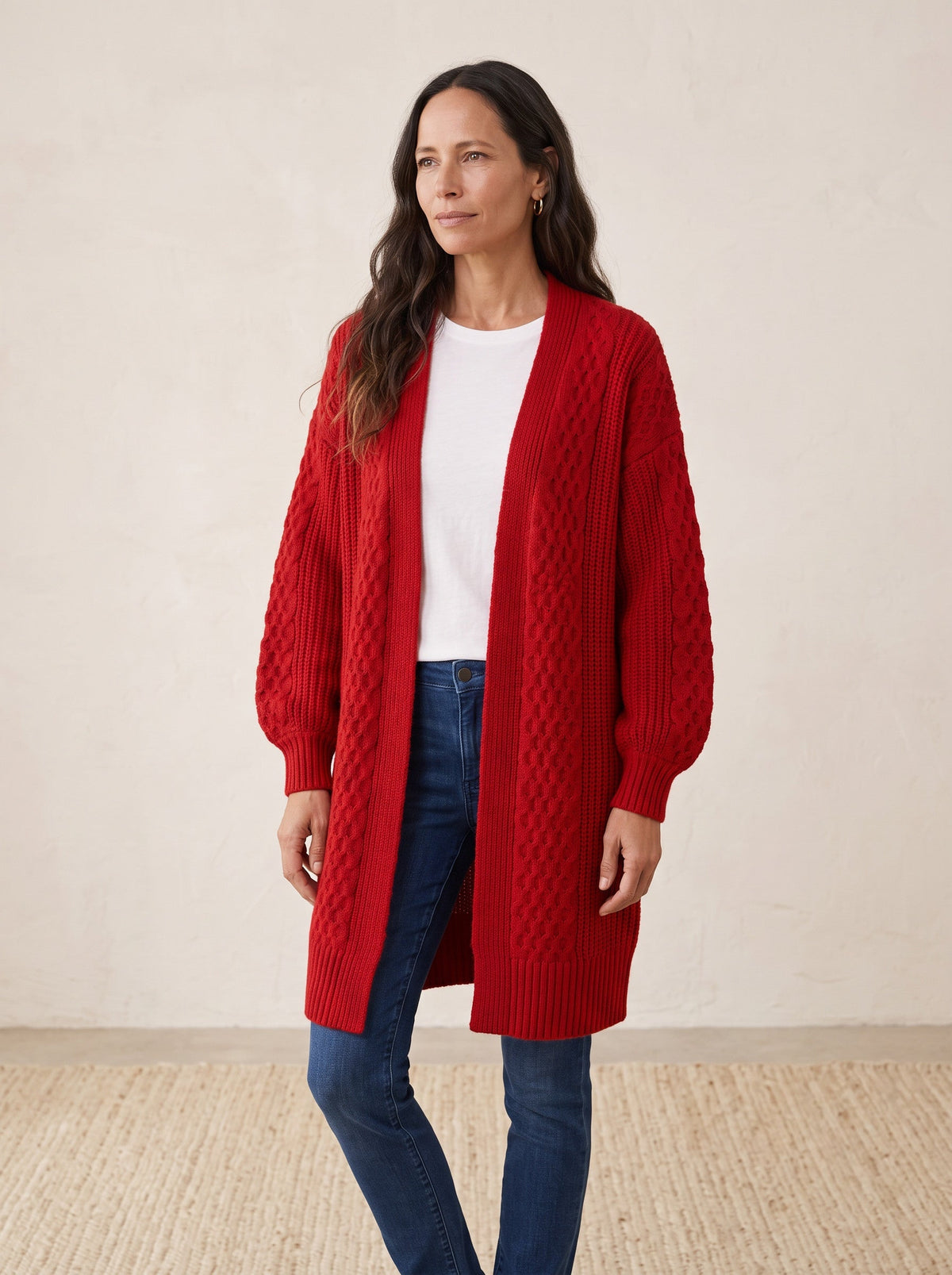 Lantern Sleeve Longline Knit Cardigan