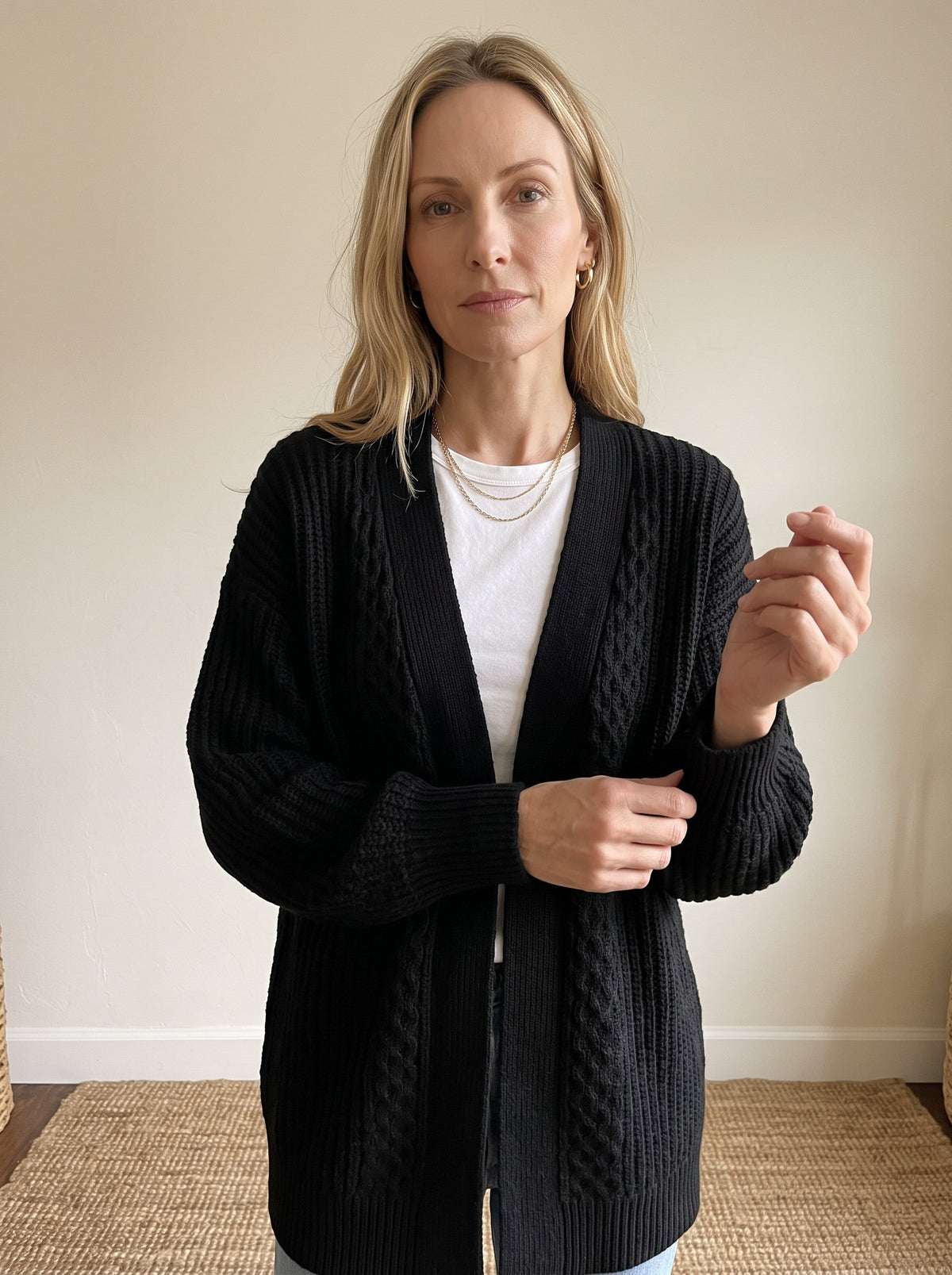 Lantern Sleeve Longline Knit Cardigan