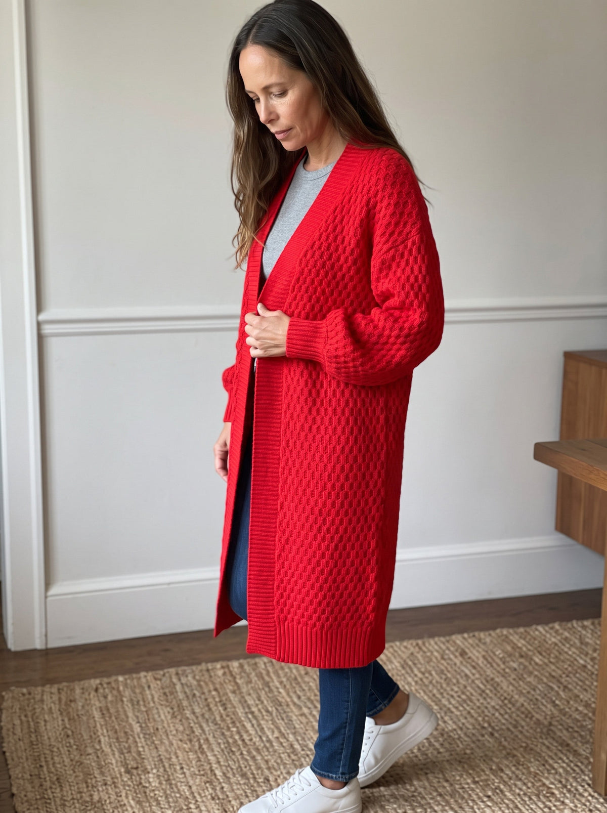 Lantern Sleeve Longline Knit Cardigan