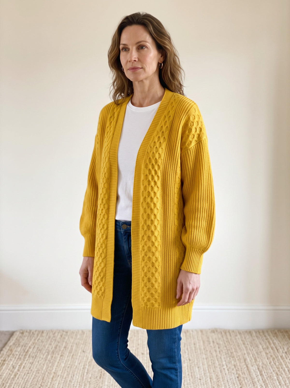 Lantern Sleeve Longline Knit Cardigan