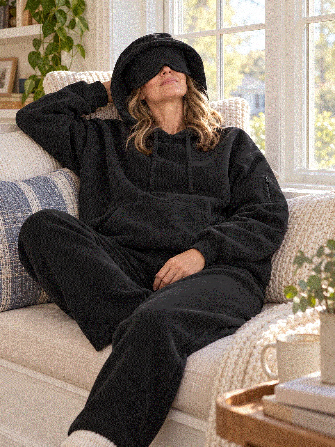 Lounge Travel Hoodie with Built-In Eye Mask