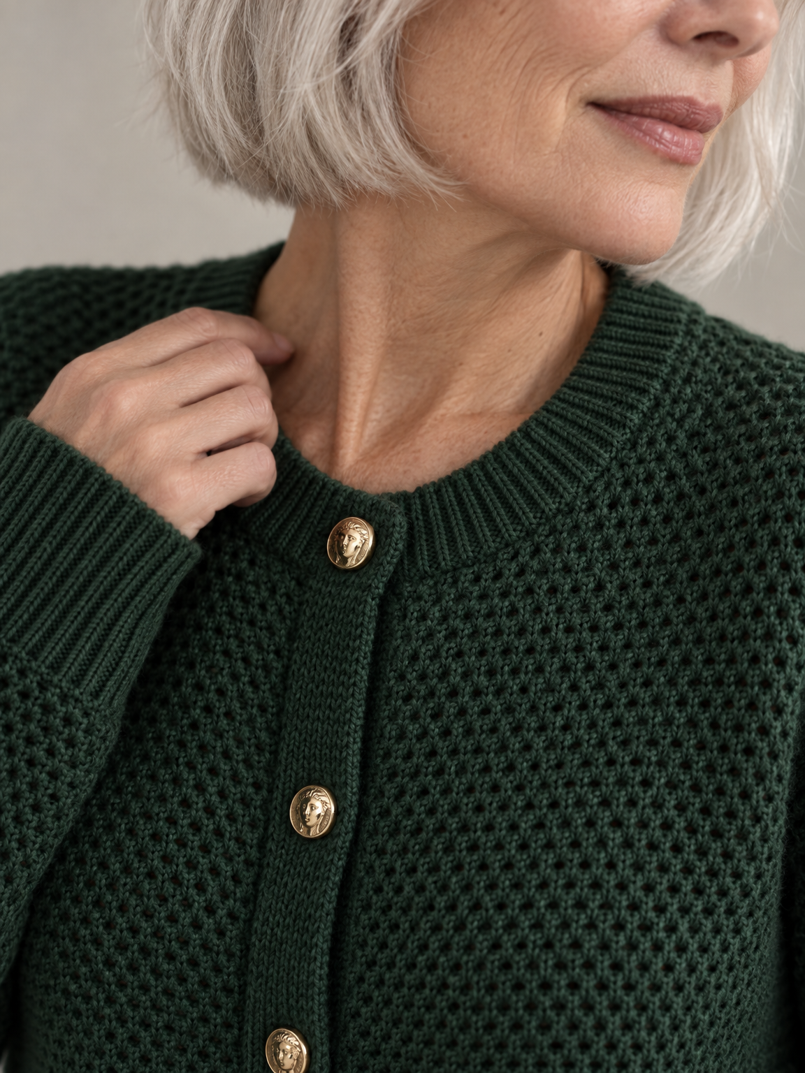Gold Button Cropped Knit Cardigan