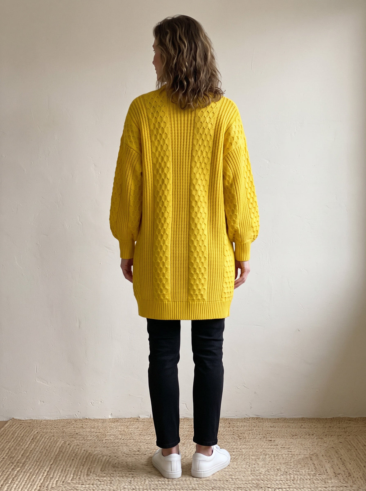 Lantern Sleeve Longline Knit Cardigan