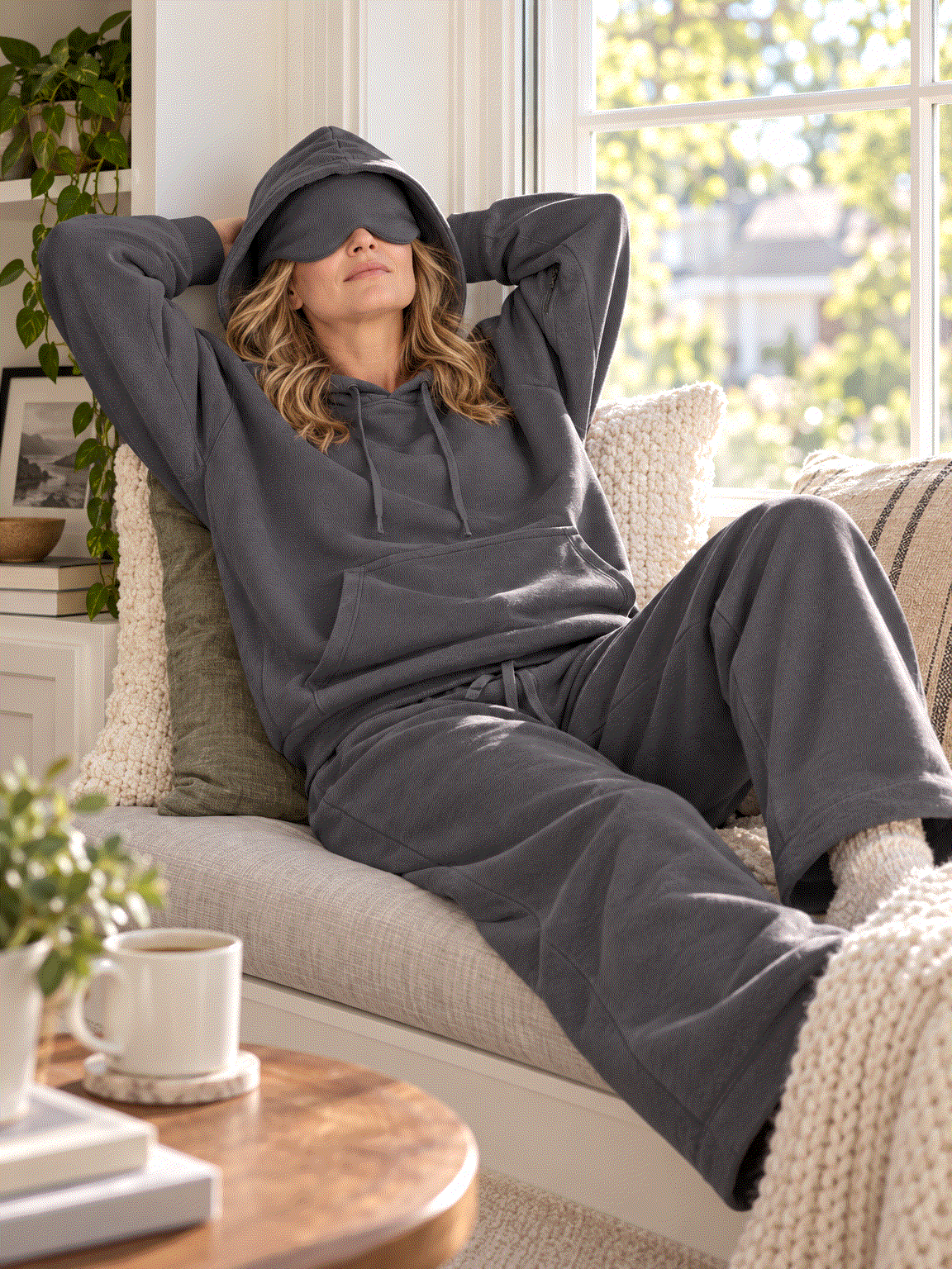 Lounge Travel Hoodie with Built-In Eye Mask