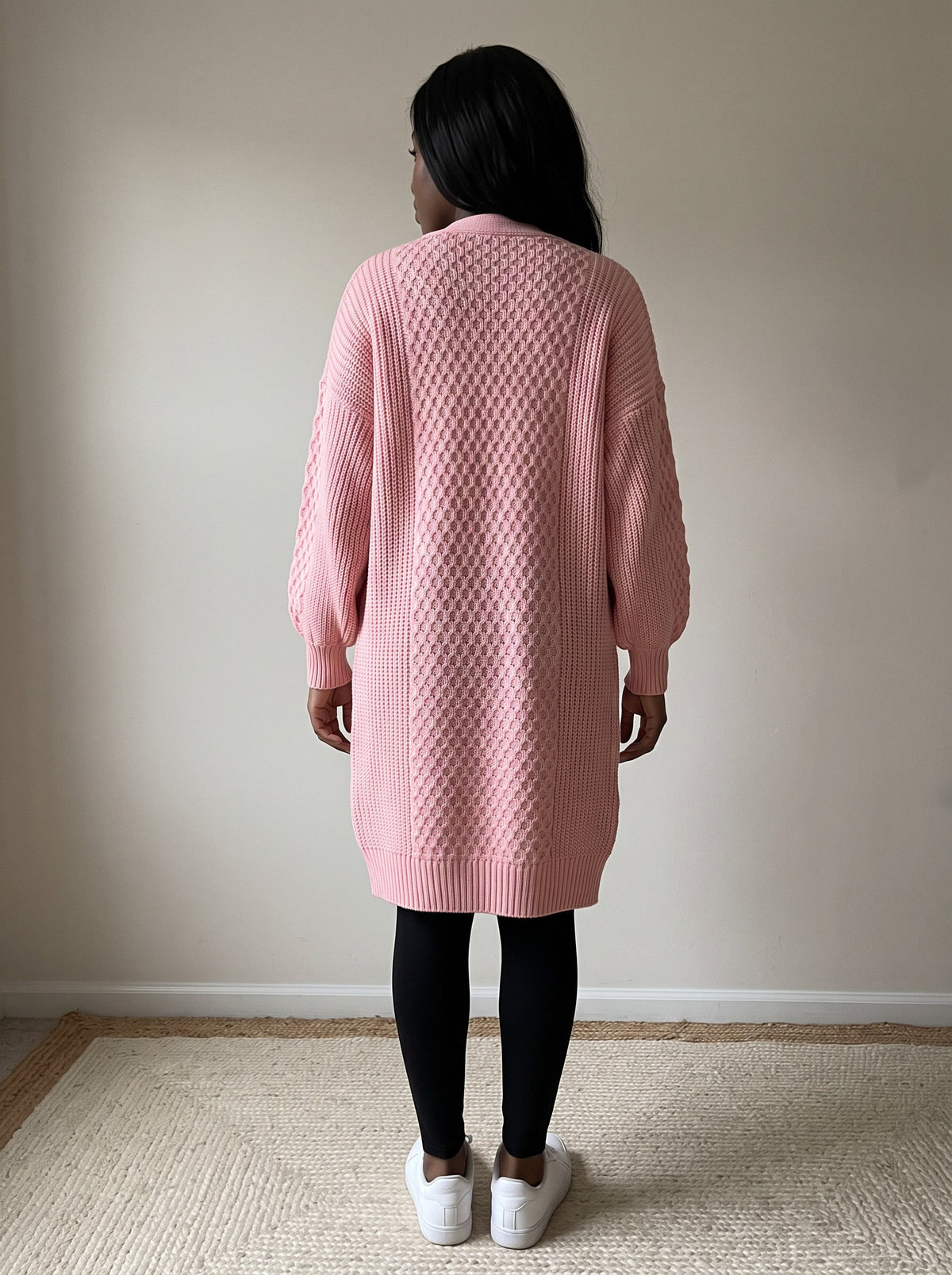 Lantern Sleeve Longline Knit Cardigan