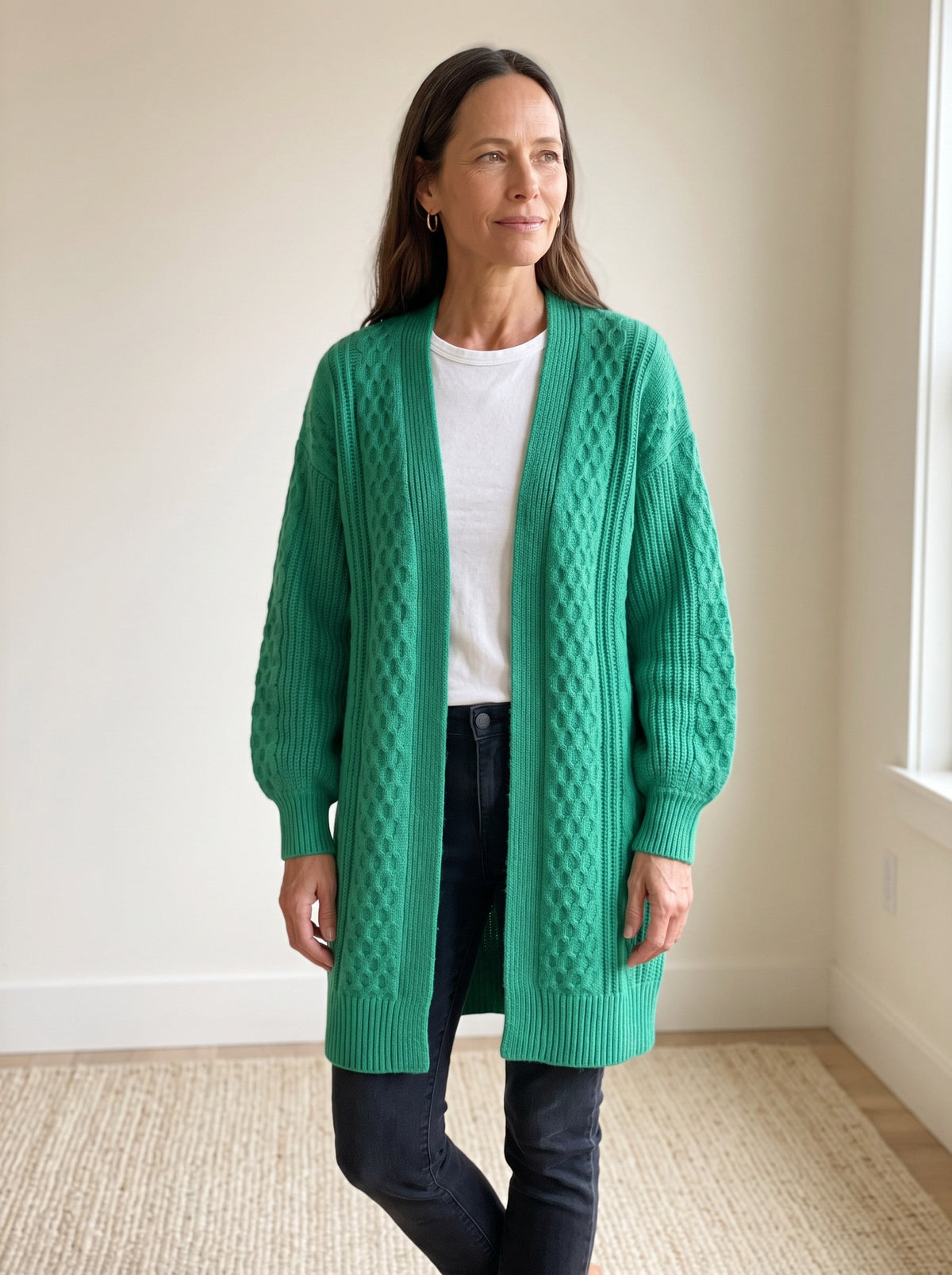 Lantern Sleeve Longline Knit Cardigan