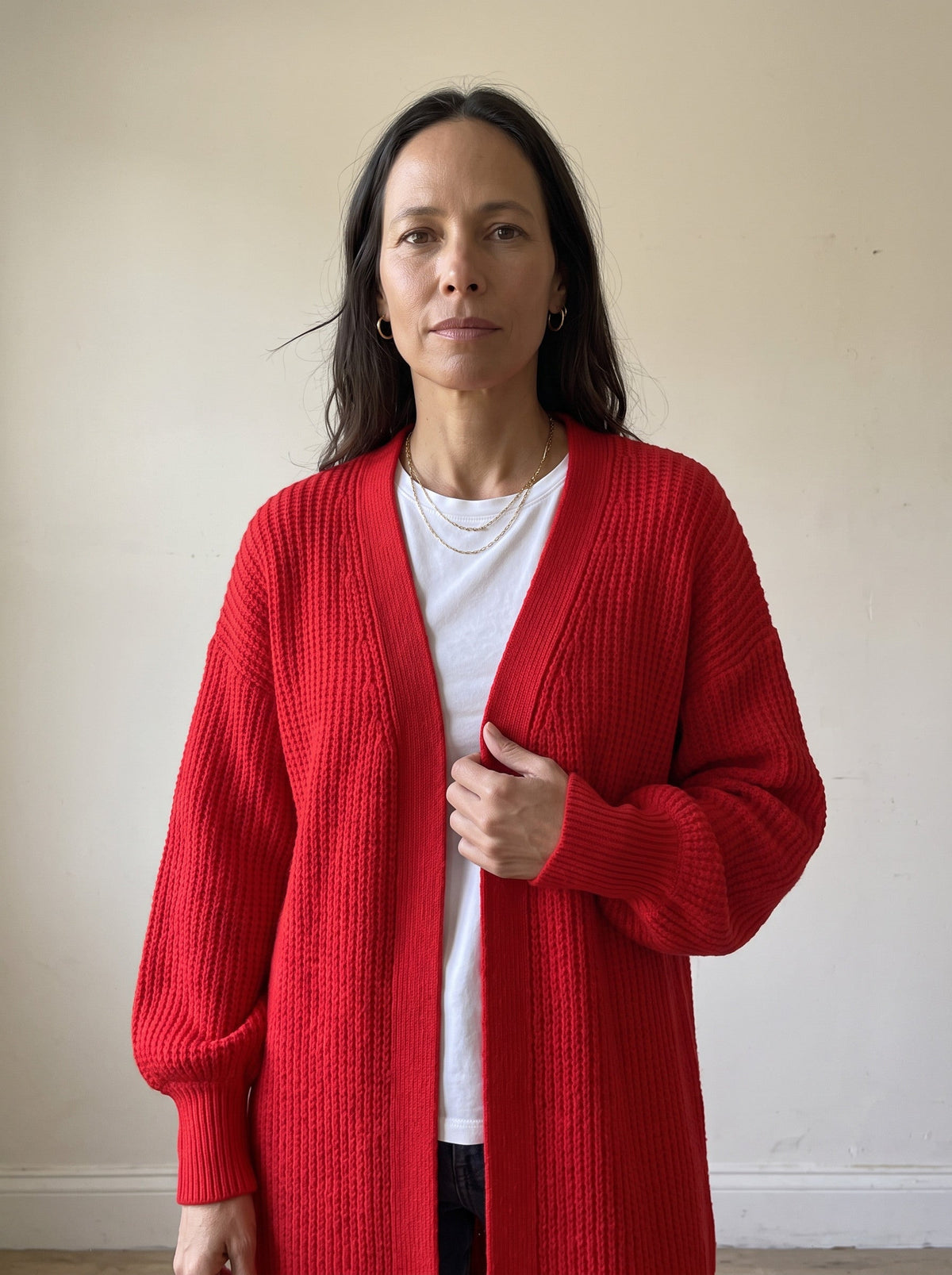 Lantern Sleeve Longline Knit Cardigan