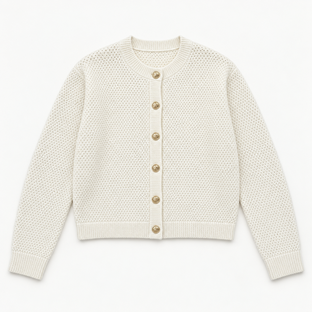 Gold Button Cropped Knit Cardigan