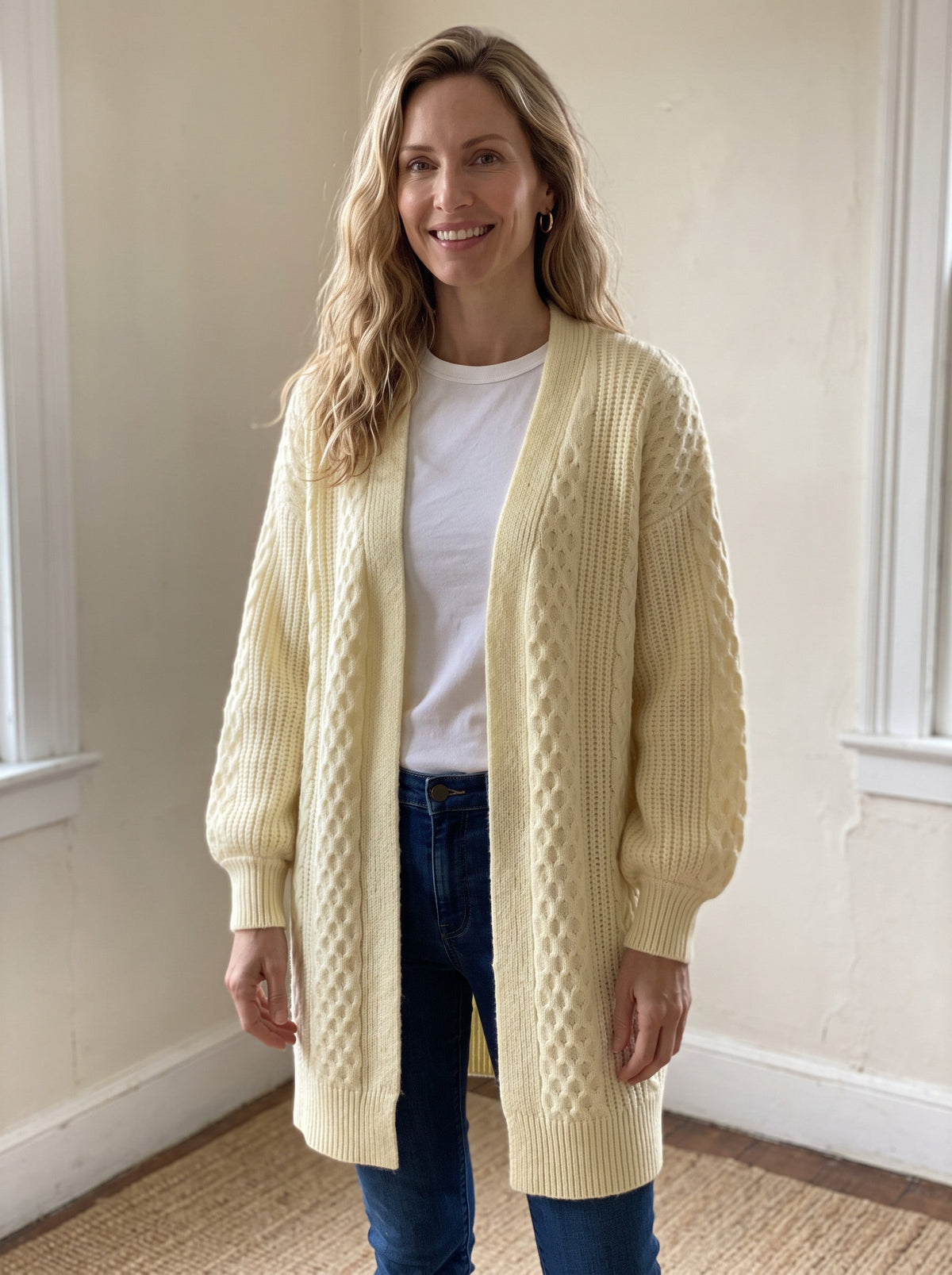 Lantern Sleeve Longline Knit Cardigan