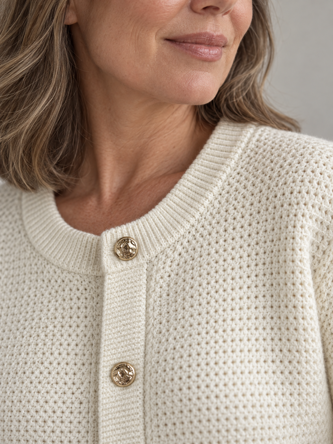 Gold Button Cropped Knit Cardigan