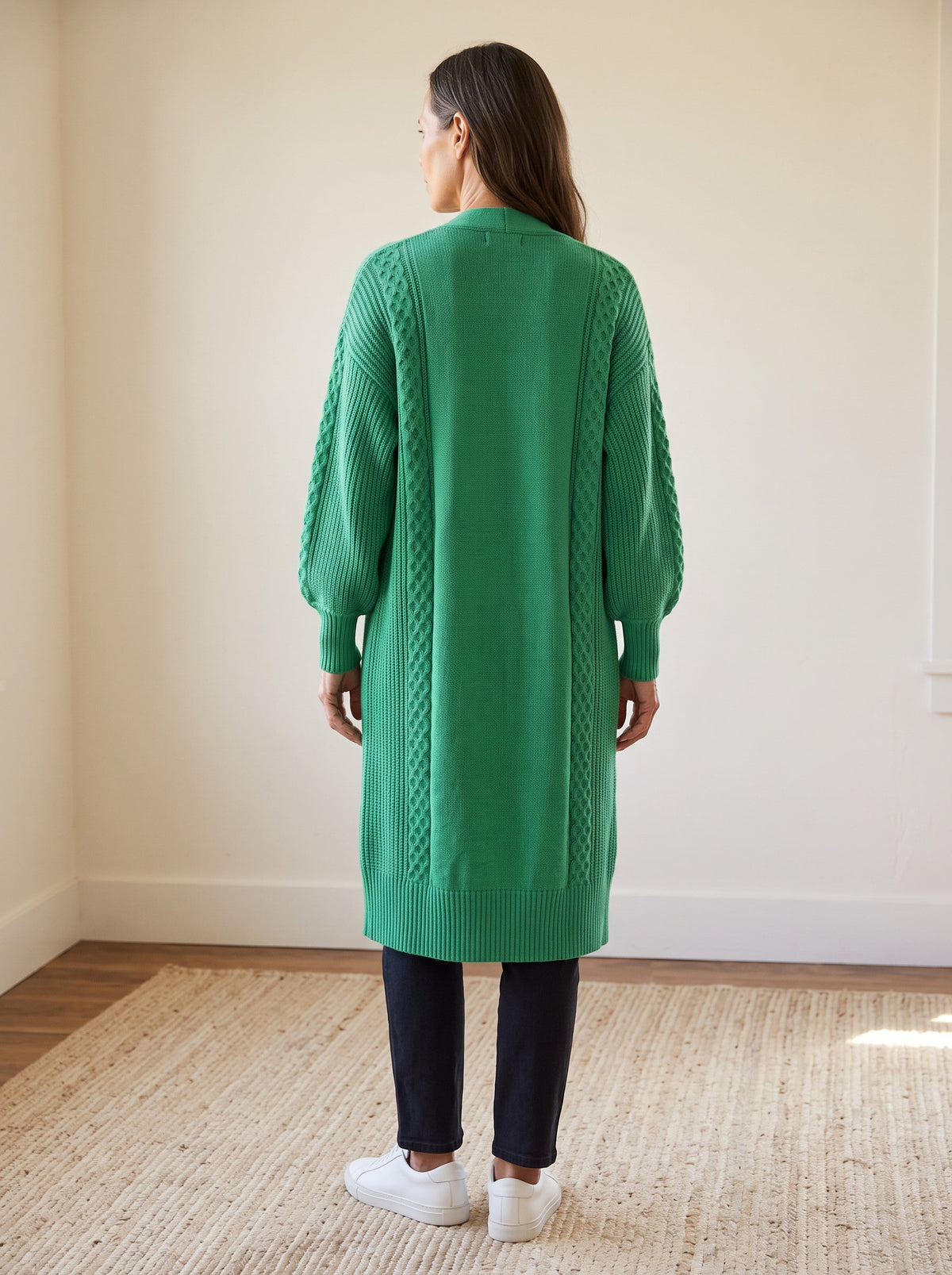 Lantern Sleeve Longline Knit Cardigan