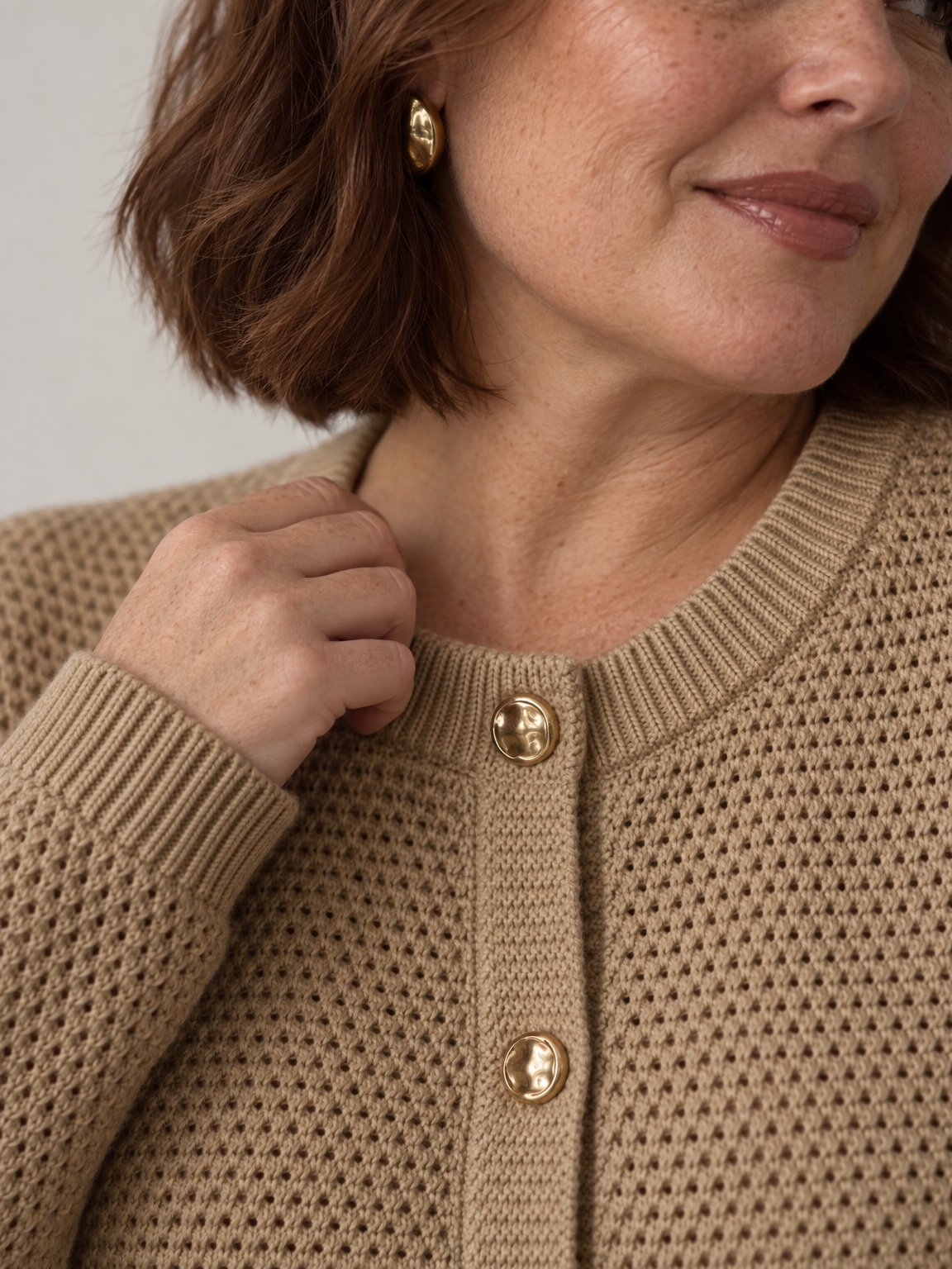 Gold Button Cropped Knit Cardigan