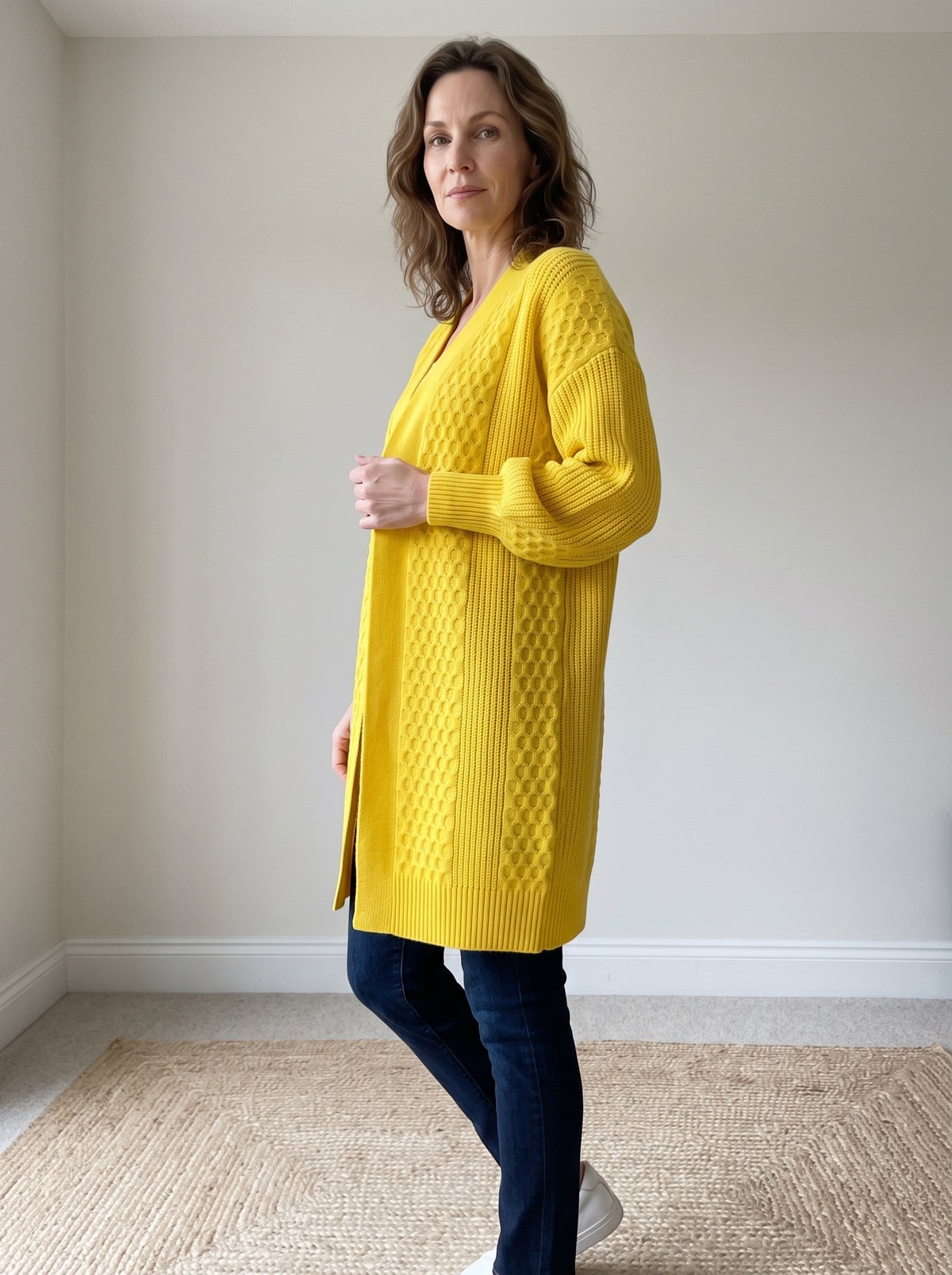 Lantern Sleeve Longline Knit Cardigan