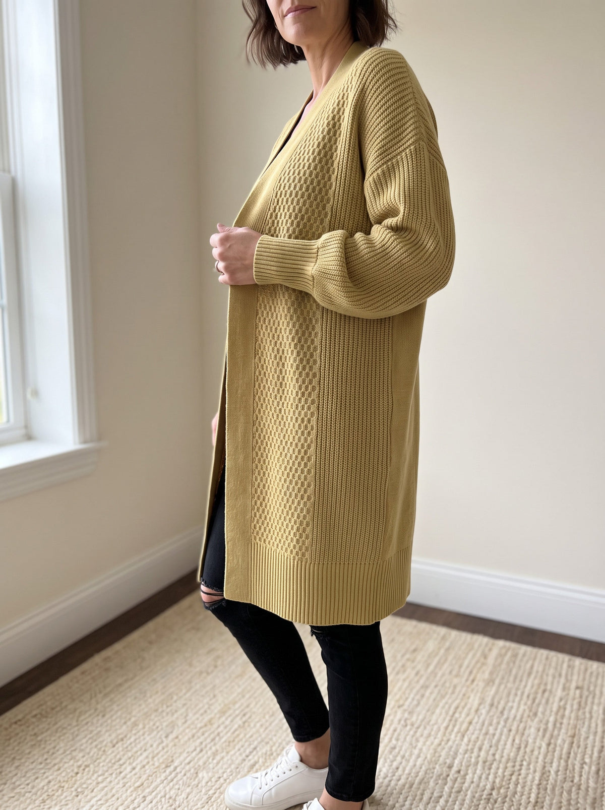 Lantern Sleeve Longline Knit Cardigan