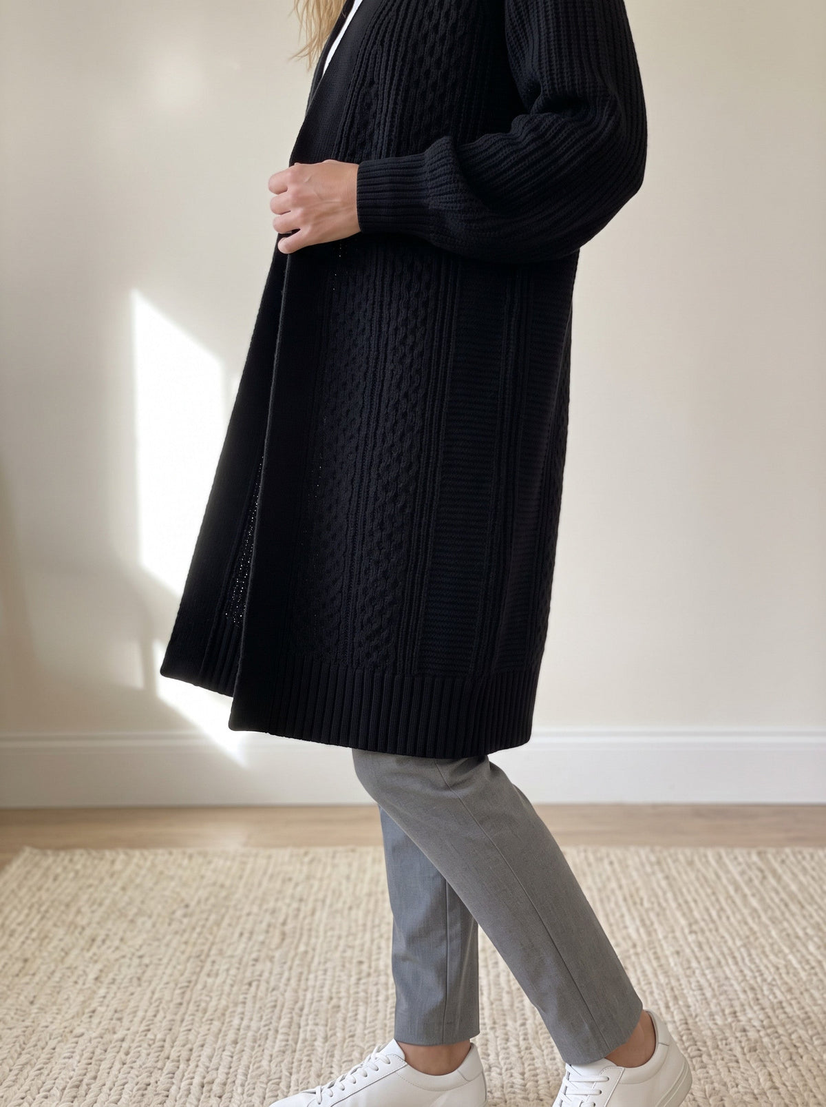 Lantern Sleeve Longline Knit Cardigan