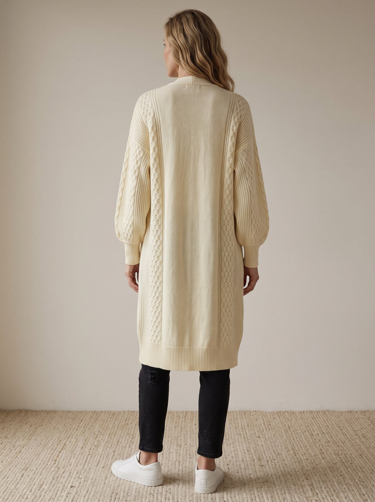Lantern Sleeve Longline Knit Cardigan