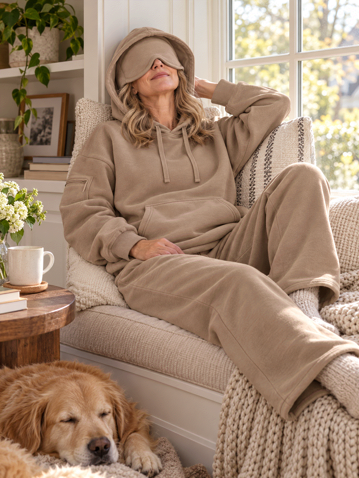 Lounge Travel Hoodie with Built-In Eye Mask